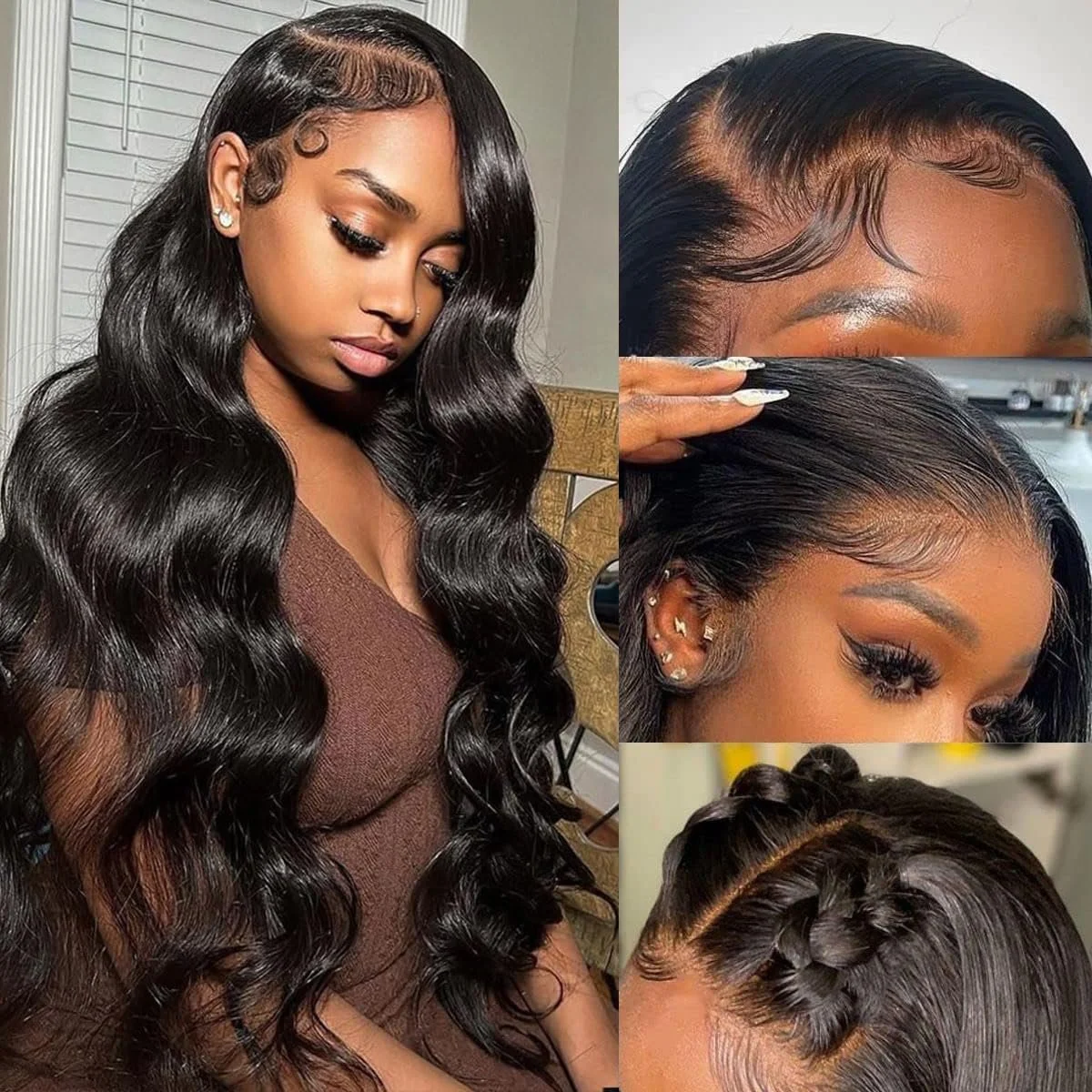 100% Human 34 Inch Body Wave Lace Front Wig Pre Plucked 13x4 hd Transparent Lace Natural Black