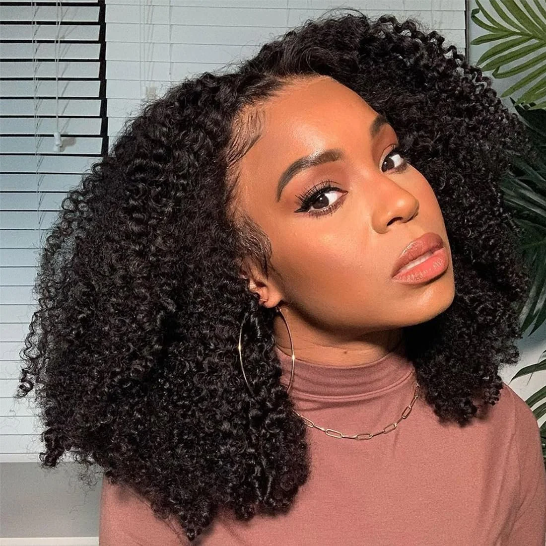 100% Human Brazilian 13x6 Kinky Curly Lace Front Wig Pre Plucked, W Natural Hairline 180% Density