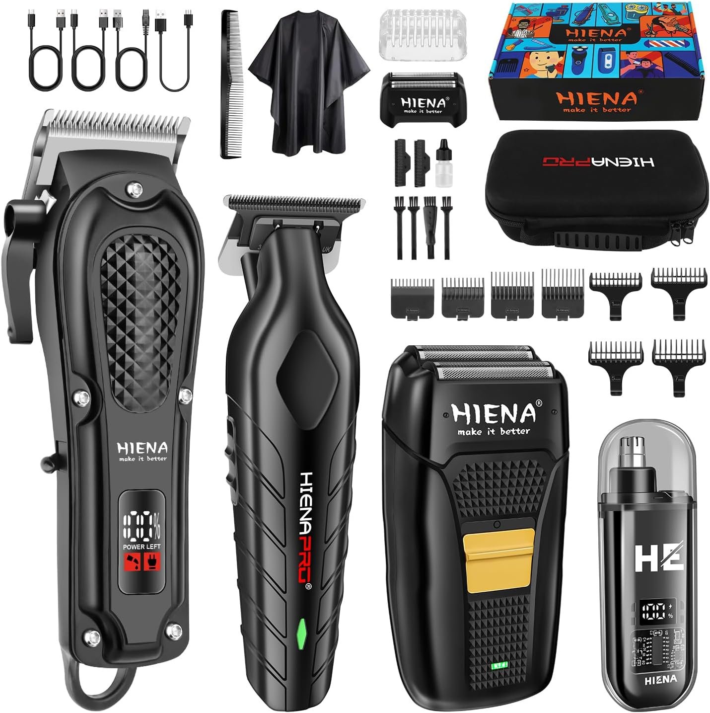 Professional Hair Clipper Set for Men, Cordless Barber Clippers Set and Trimmer Kit, Electric Beard Trimmer & Nose Trimmer Kit, Foil Shaver & Men's Facial Grooming Tool Kit,