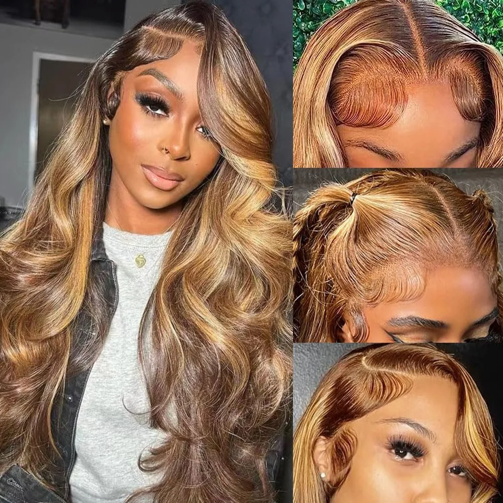 100% Human 13x6 HD Pre-plucked Lace Ombre Body Wave Wig 180% Density 28 Inch