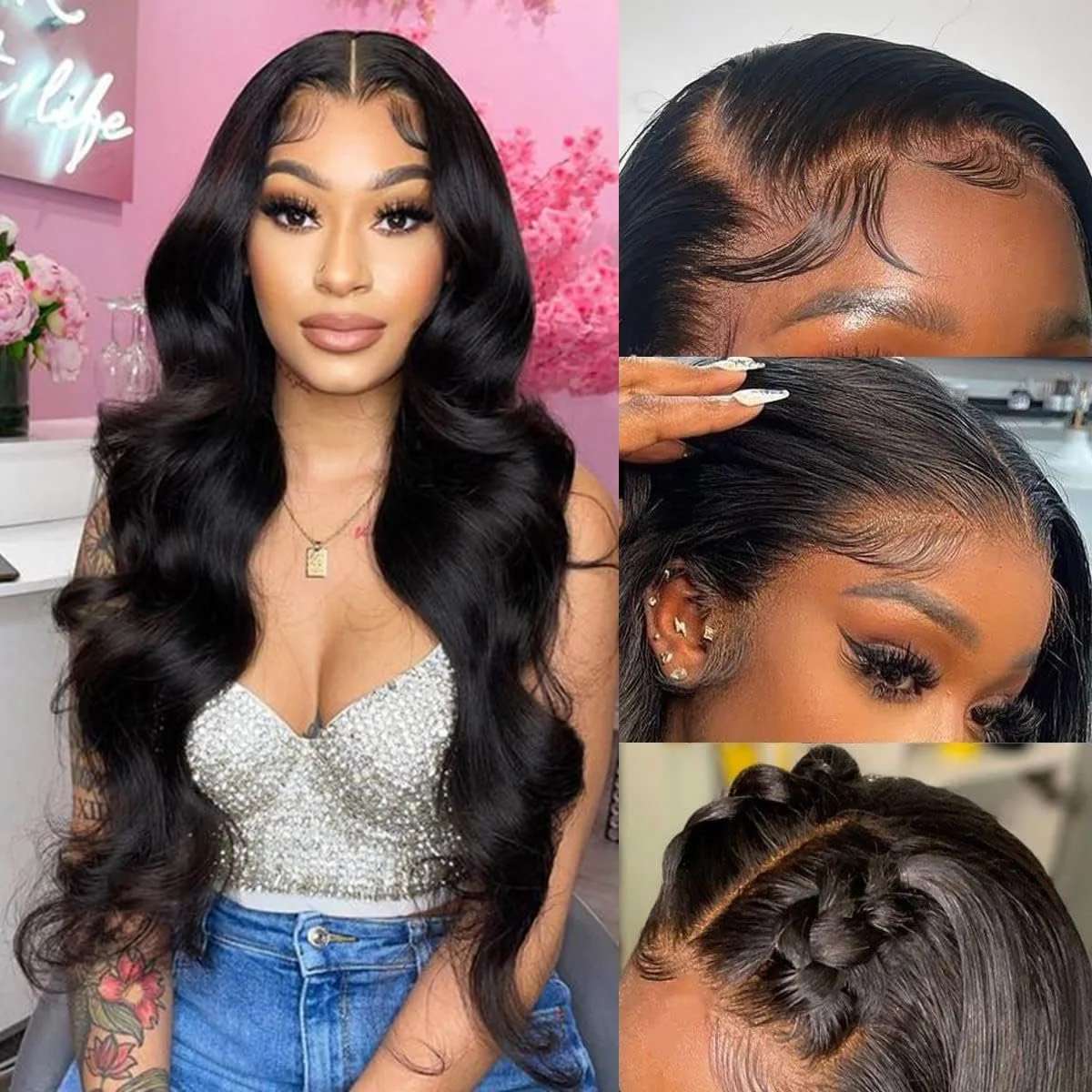 100% Human 30 Inch Body Wave Lace Front Wig Pre Plucked 13x4 hd Transparent Lace Frontal Body Wave 200 Density Natural Black