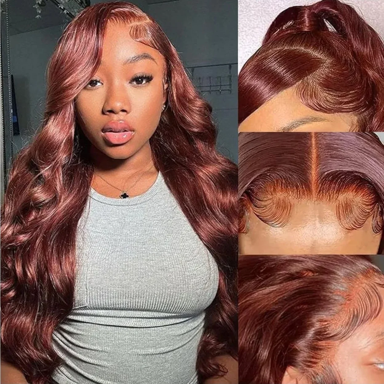 100% Human 13x6 Color #33 Body Wave Wig Pre Plucked, 220% Density