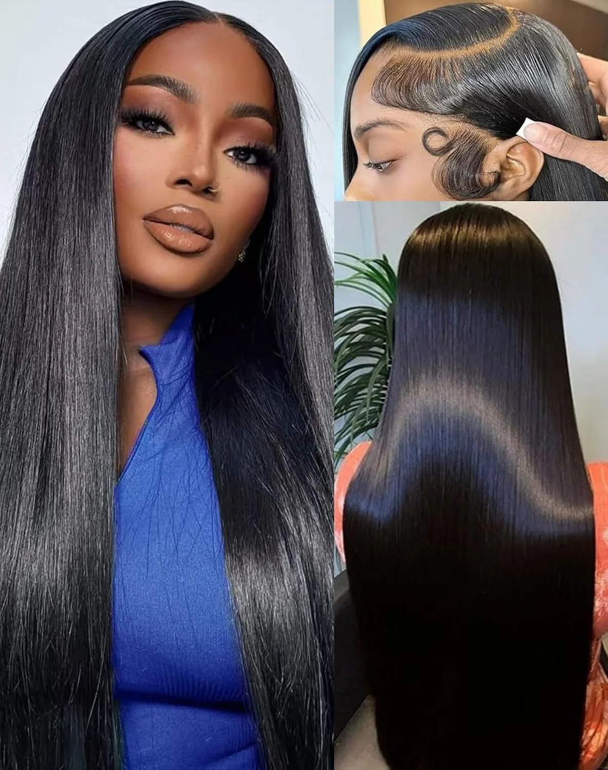 100% Human Straight Pre-plucked HD Lace Wig 200% Density Natural Black