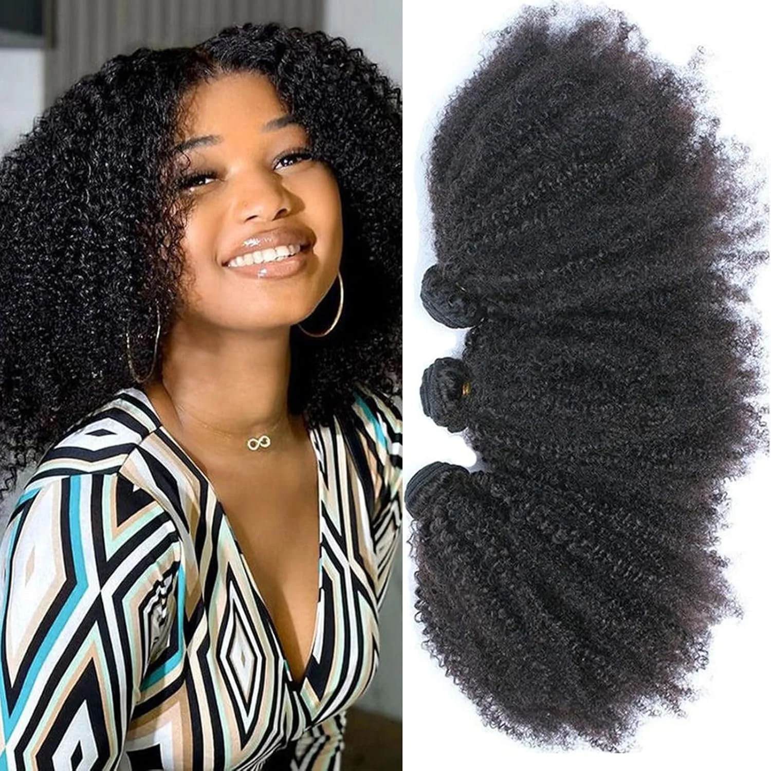 100% Human Unprocessed Mongolian Afro Kinky Curly 3 Bundles 8 10 12 inch Natural Color