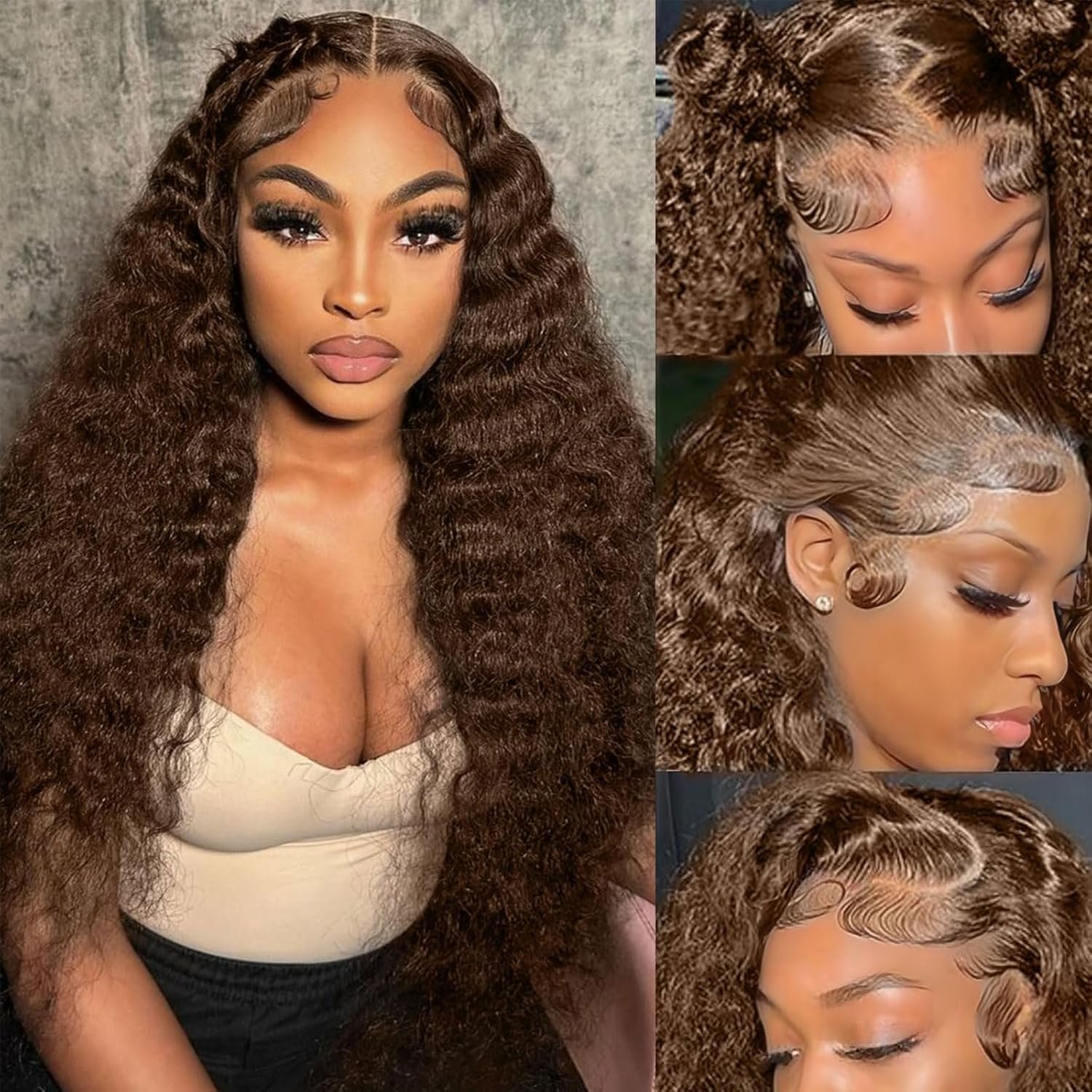 100% Human Chocolate Brown 13x6 Deep Wave Wig Pre Plucked 180% Density 24"