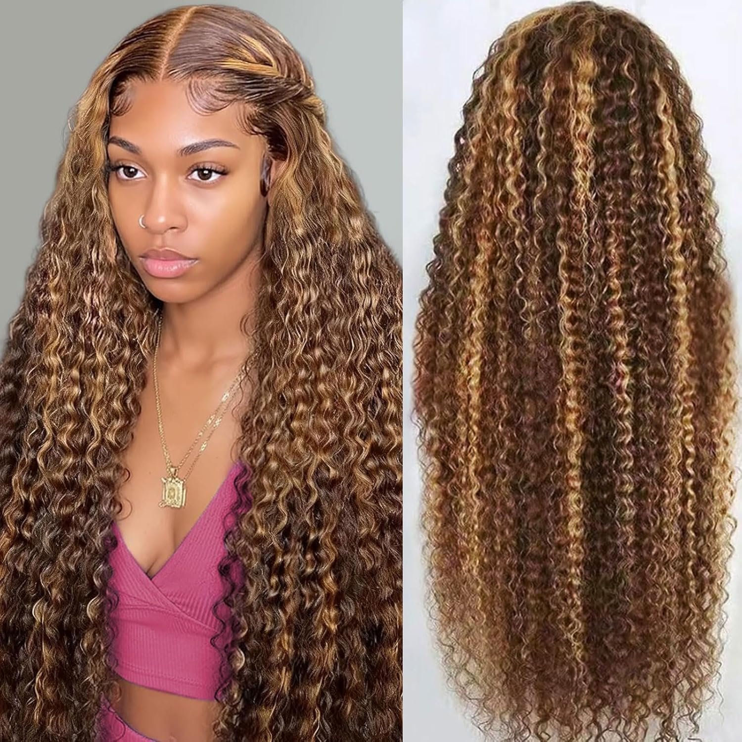 100% Human Honey Blonde 4/27 13x6 Deep Wave HD Lace Wig Pre Plucked, 200% Density, WW