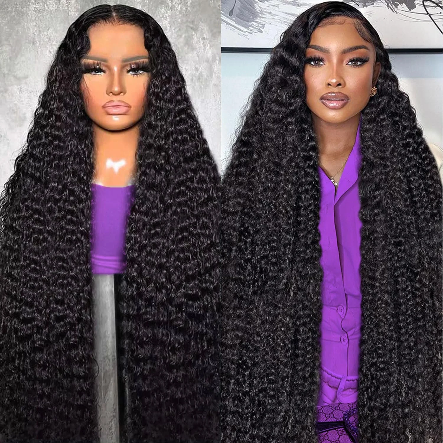 100% Human 13x6 Deep Wave Lace Front wig  200 Density HD Transparent Lace Pre Plucked with Baby Hair Natural Color 30 Inch