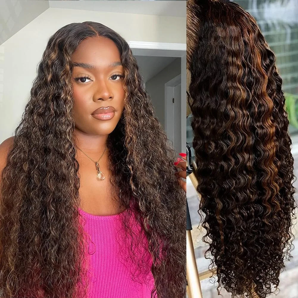 100% 10A Unprocessed Human 13x6 HD Lace 1B/30 Deep Wave Wig W baby Hair 180% Density