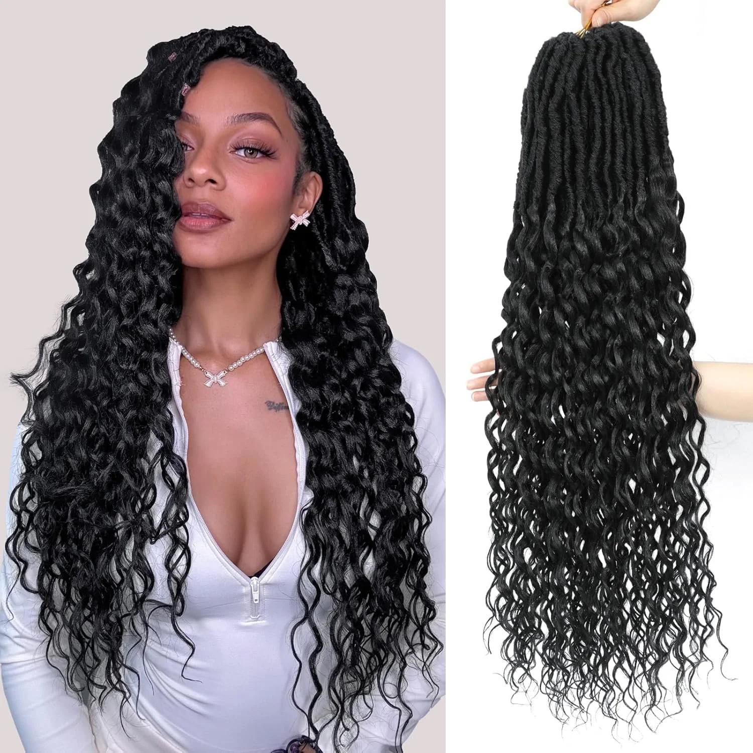 Pre-Looped Deep Wave Crochet Locs  8 Packs