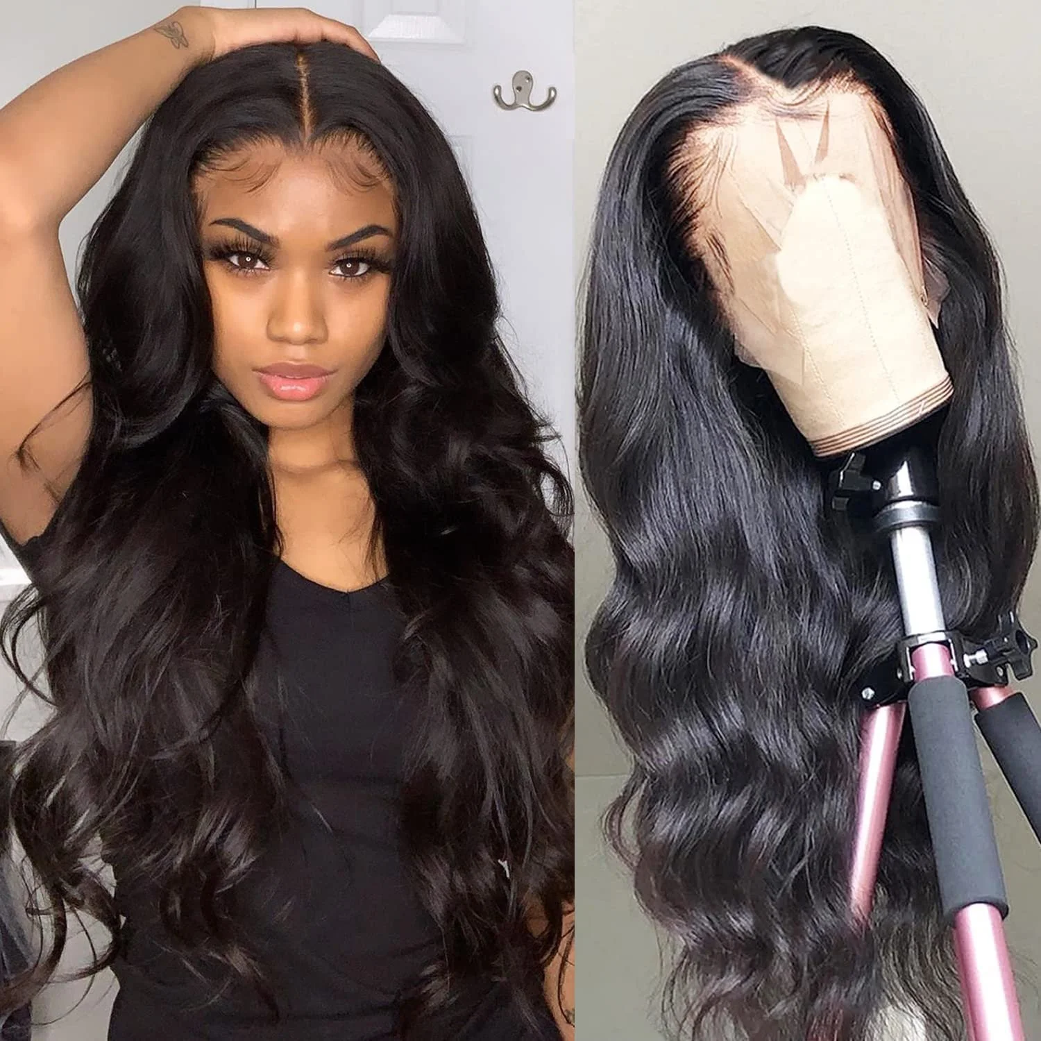 100% Human 26 Inch 13x6 Body Wave Wig HD Lace + Pre-Plucked, 180% Density Natural Color