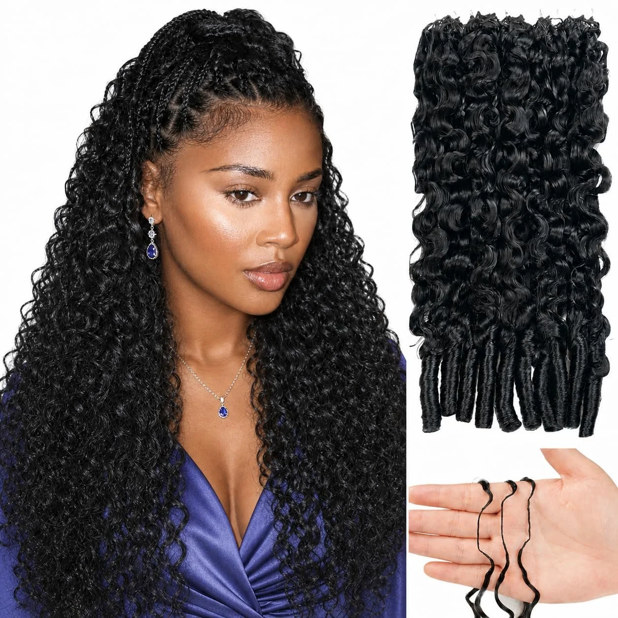 100% Human Feather Miracle Knot Burmese Curly Crochet Hair 110g Black (2 Packs)