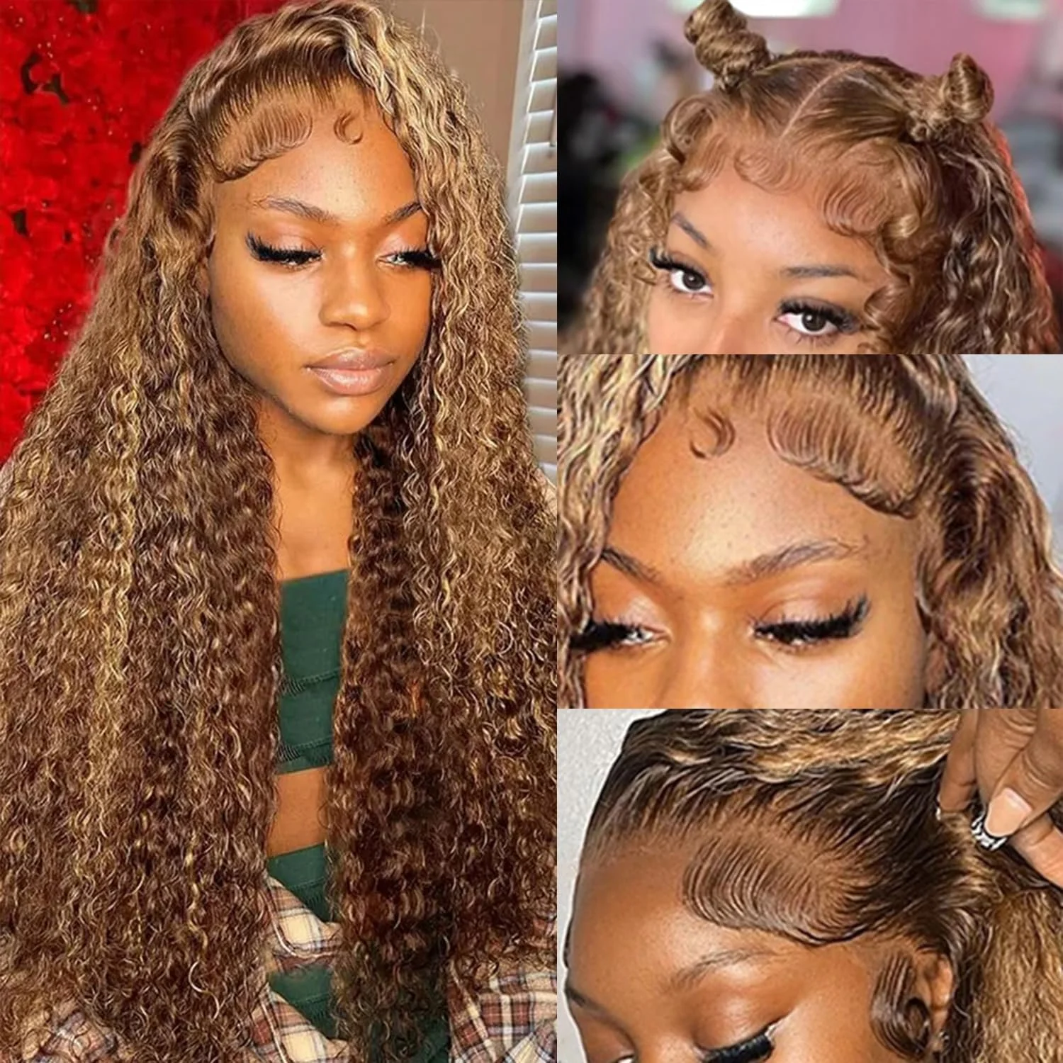 100% Human 13x6 Highlight 4/27 Deep Wave Wig Pre-plucked HD Transparent Lace W Baby Hair 26 Inch