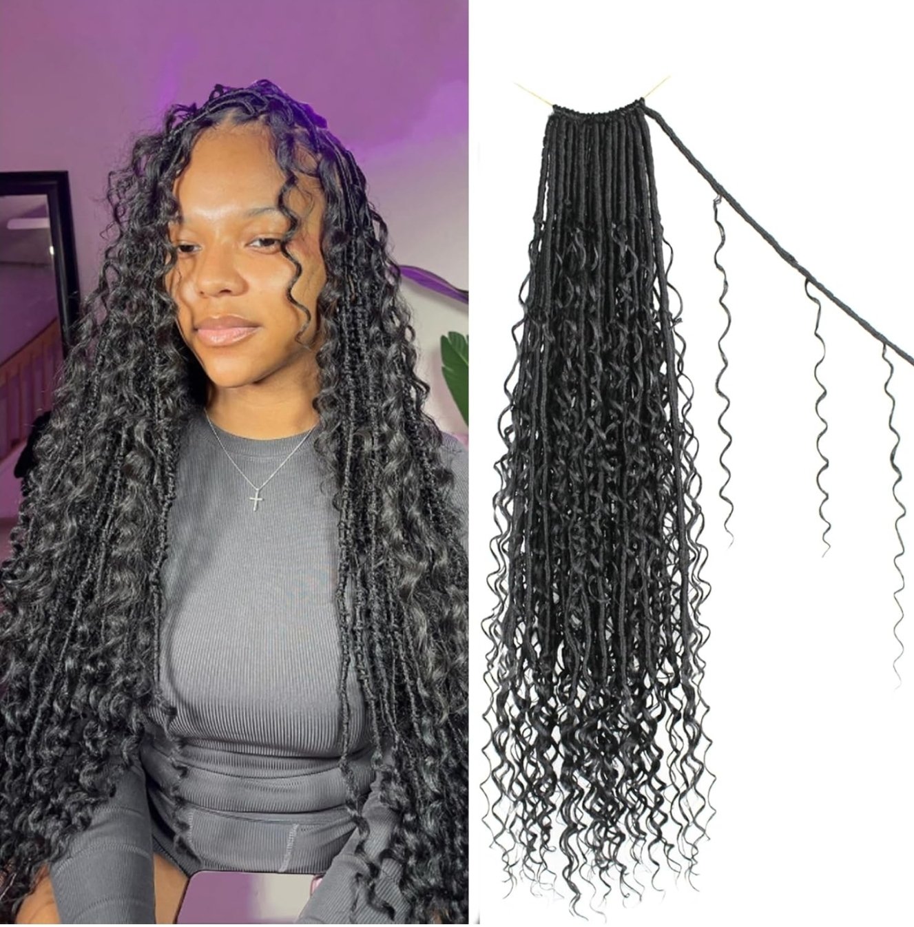Boho Locs Crochet Hair 30 Inch 8 Packs with Curly Ends Pre-looped