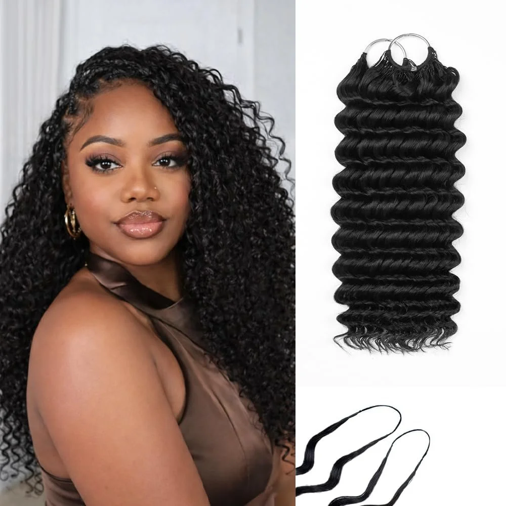 100% Human Feather Miracle Knot Deep Wave Crochet Hair 110g Black (2 packs)