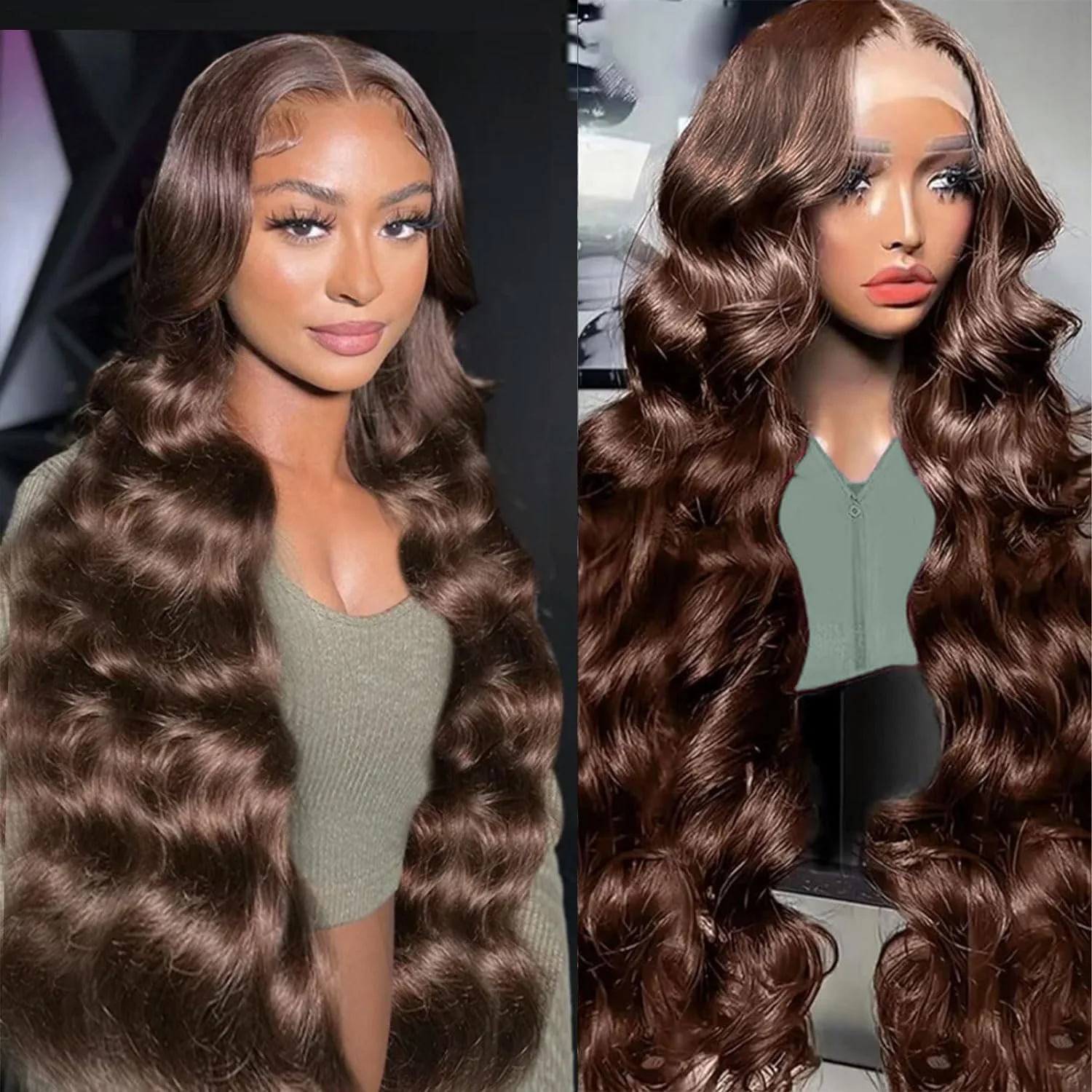 100% Human Chocolate Brown 13x6 HD Lace Body Wave Wig 200% Density