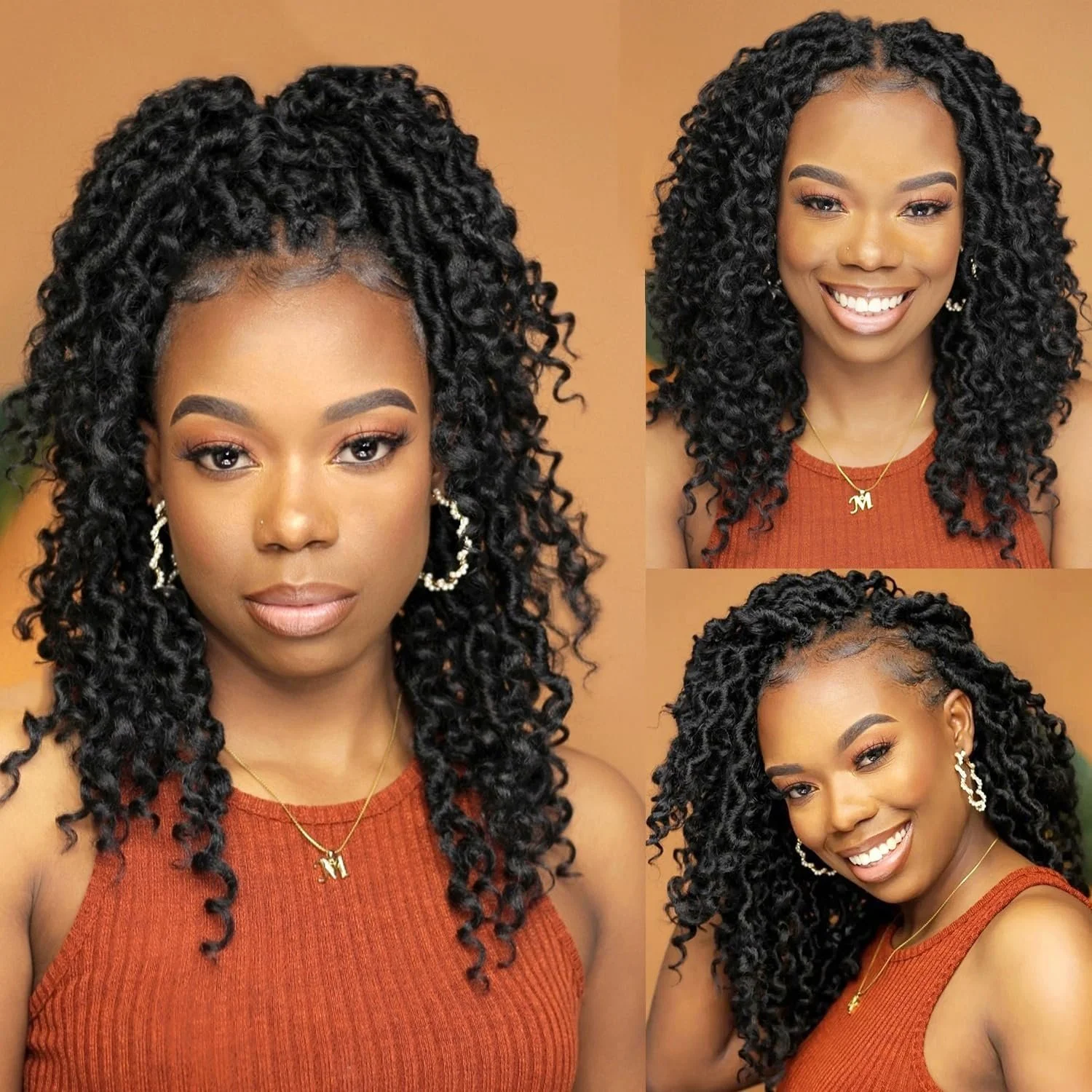 Pre-looped Faux Locs W curly ends Crochet Hair 8 packs