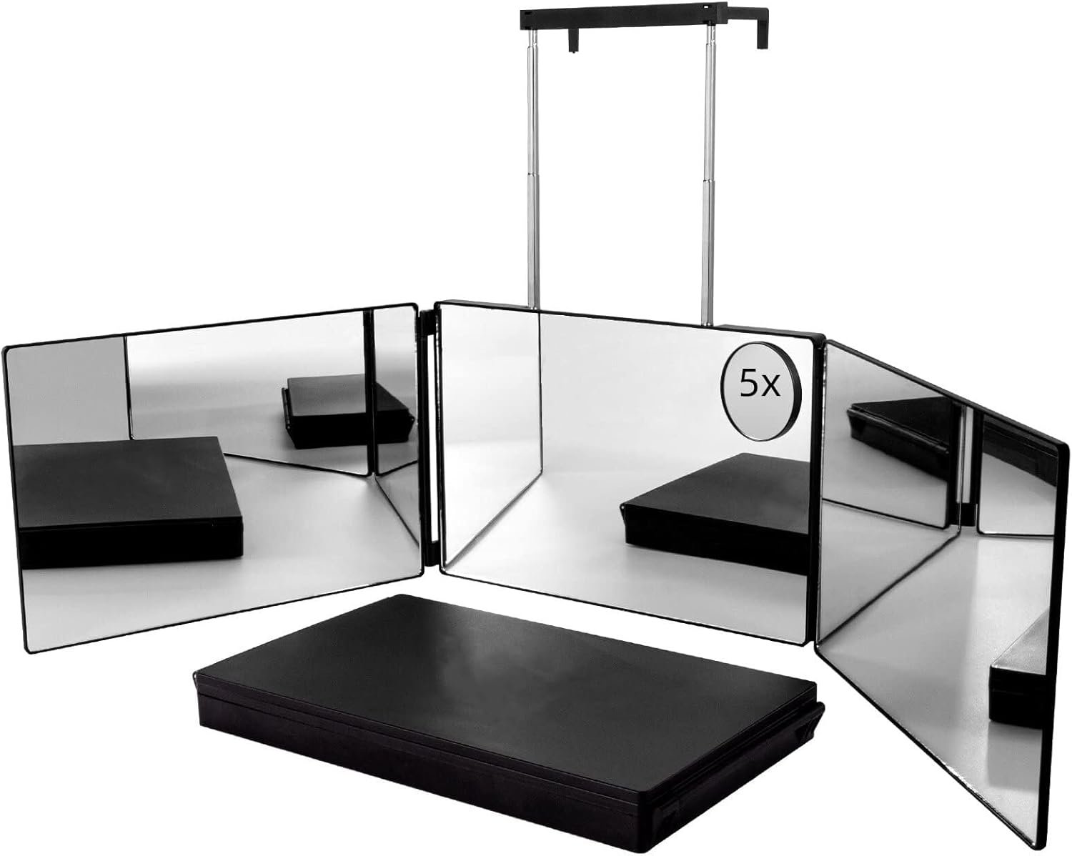 3 Way Mirror with Height Adjustable Telescoping Hooks for Makeup and Hair Styling