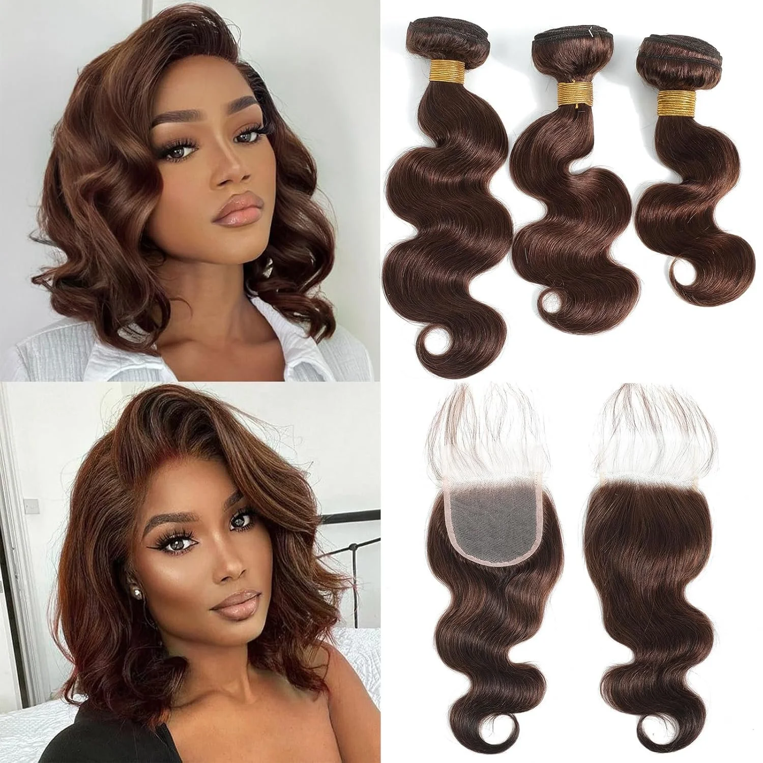 Brown Bundles with Closure - Body Wave - Color 4