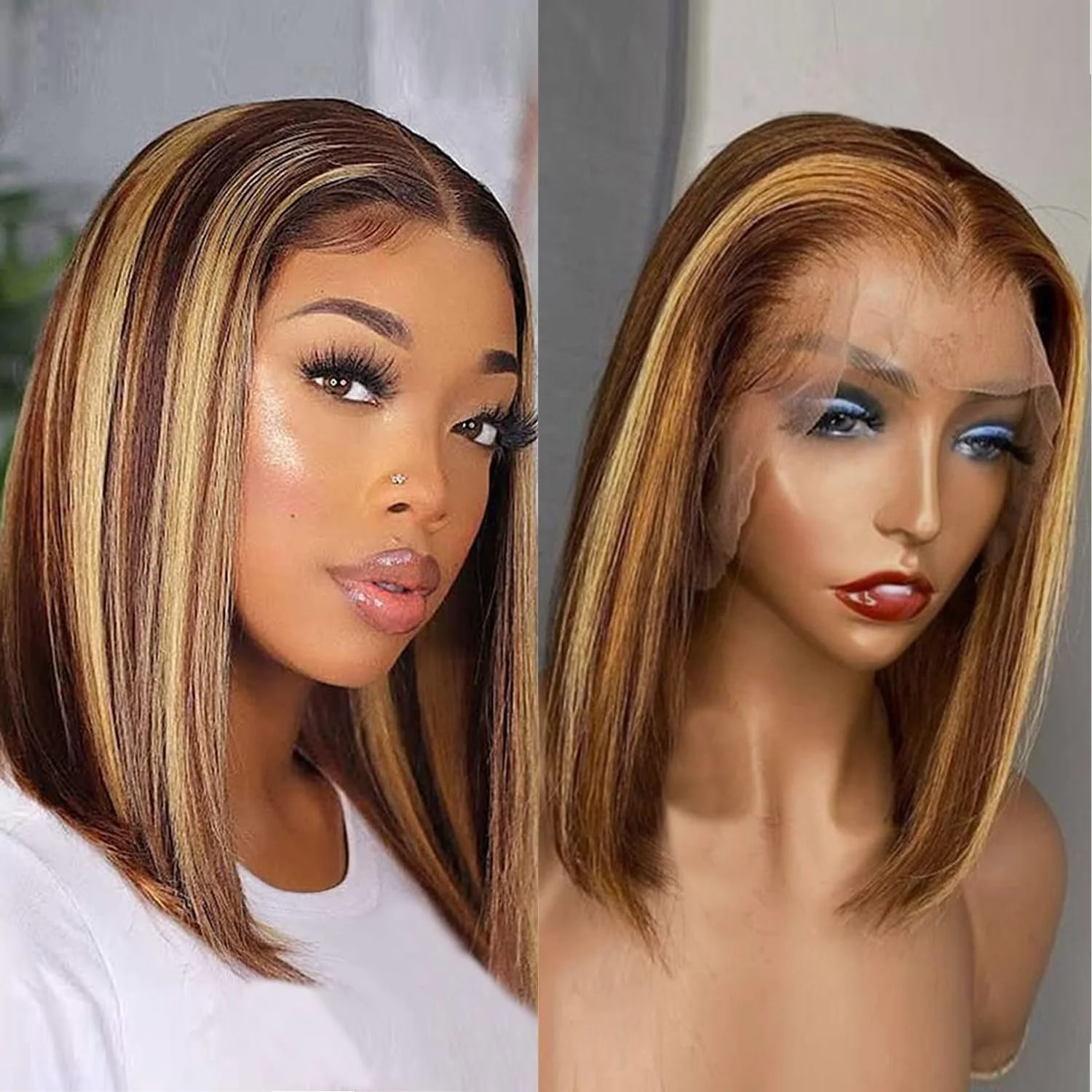 100% Human 13x4 HD Lace 4/27 Colored Bob 180% Density, Pre-Plucked