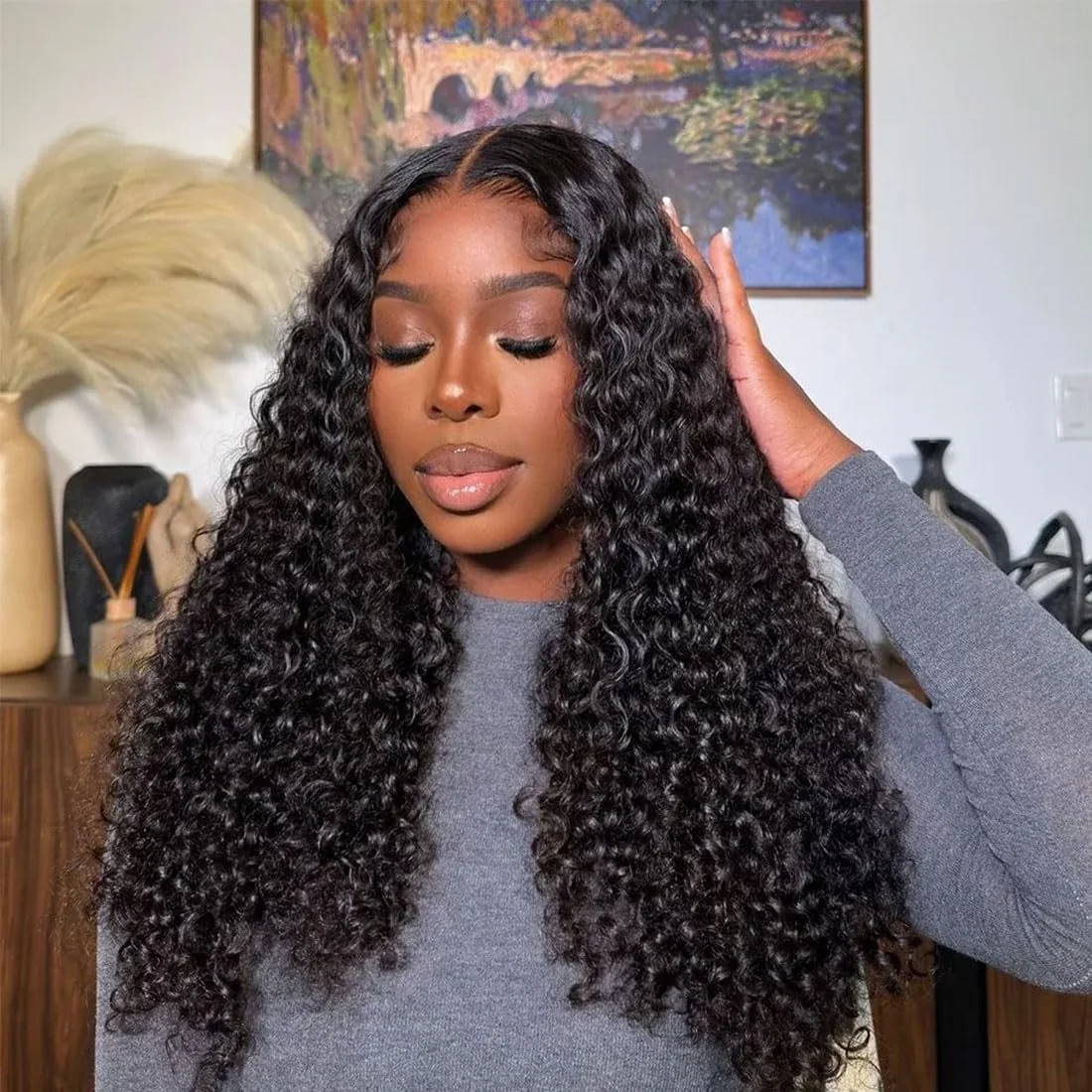 100% Human 13x6 Deep Wave HD Lace Wig Pre Plucked 200% Density Natrual Color