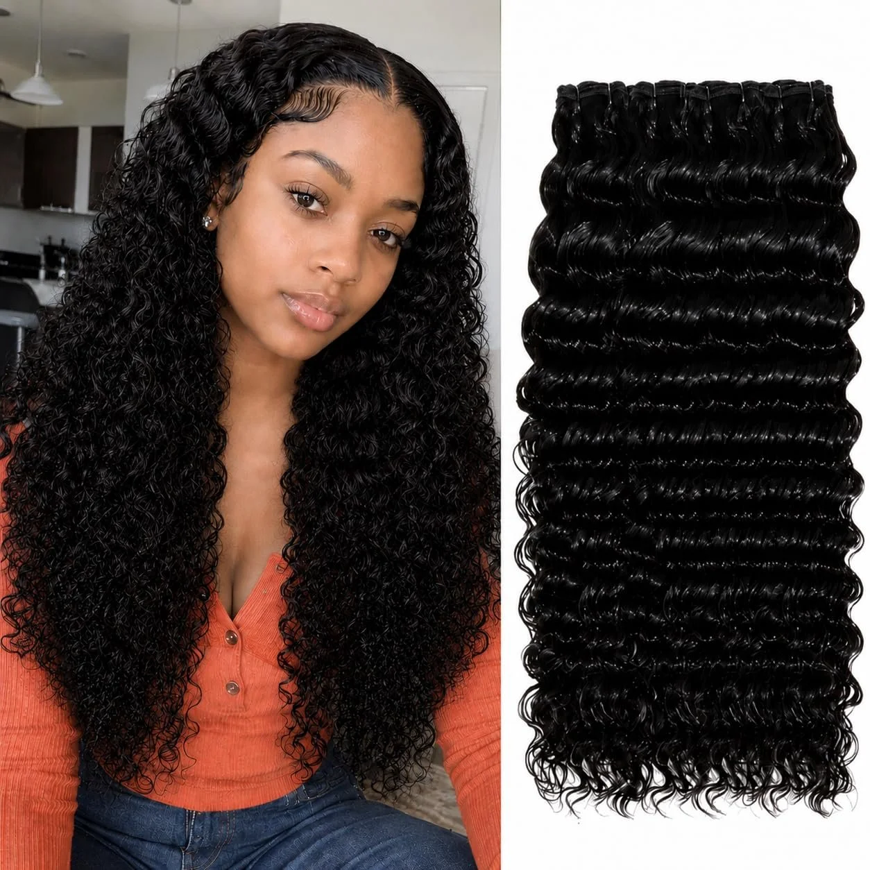 Deep Wave Bundles - 3 Bundles Brazilian Virgin Natural Black