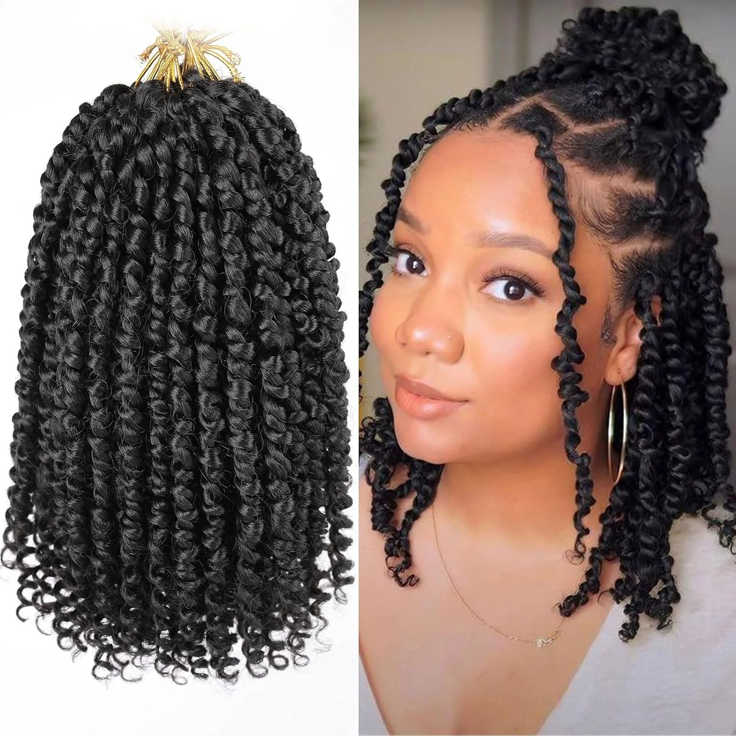 Pre-Looped Passion Twist W curly ends Crochet Hair 8 Packs 10 Inch 1B