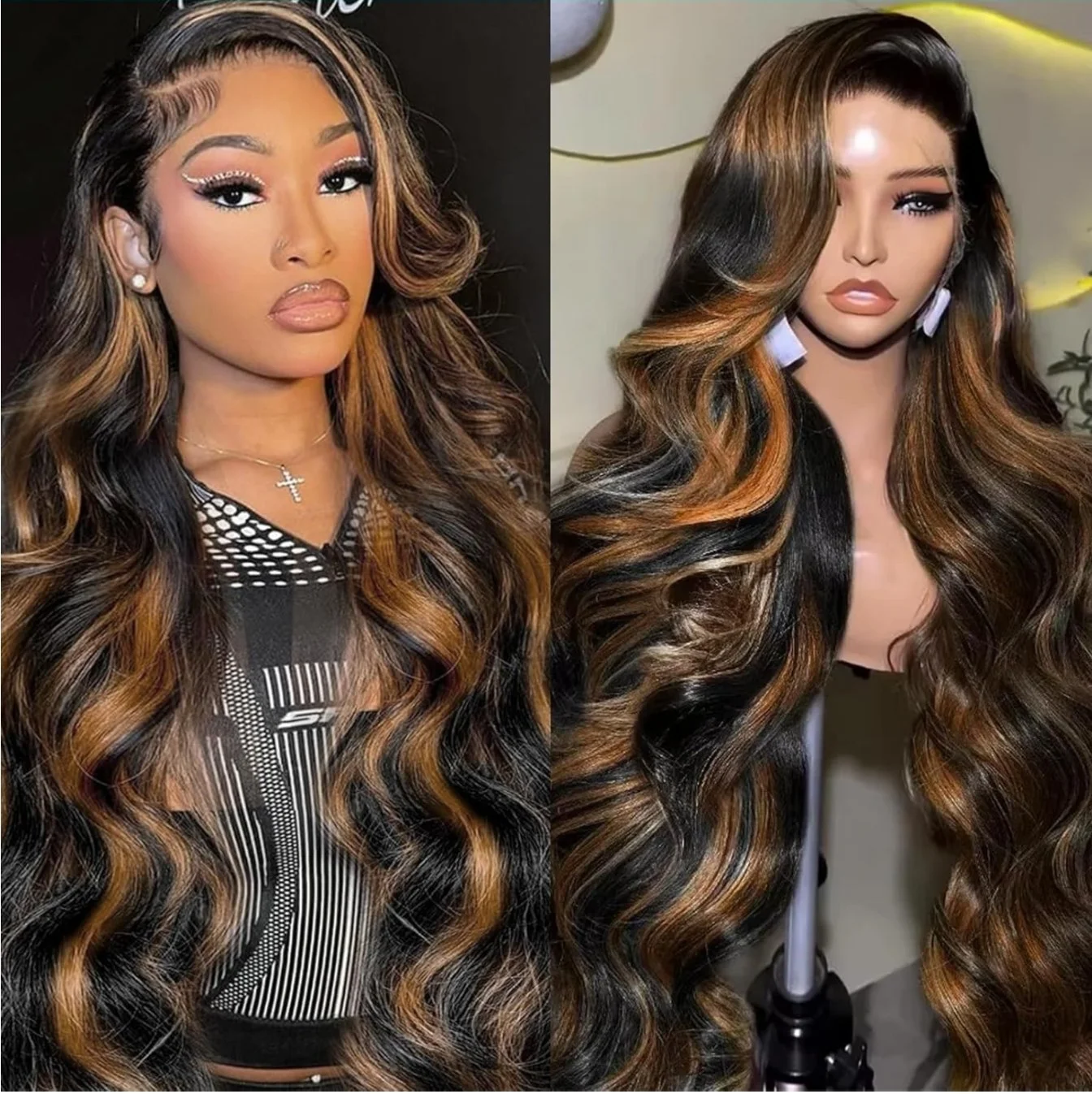 100% Human 13x4 Ombre Lace Front Wig Body Wave Pre Plucked 1B/30 200 Density 26 Inch