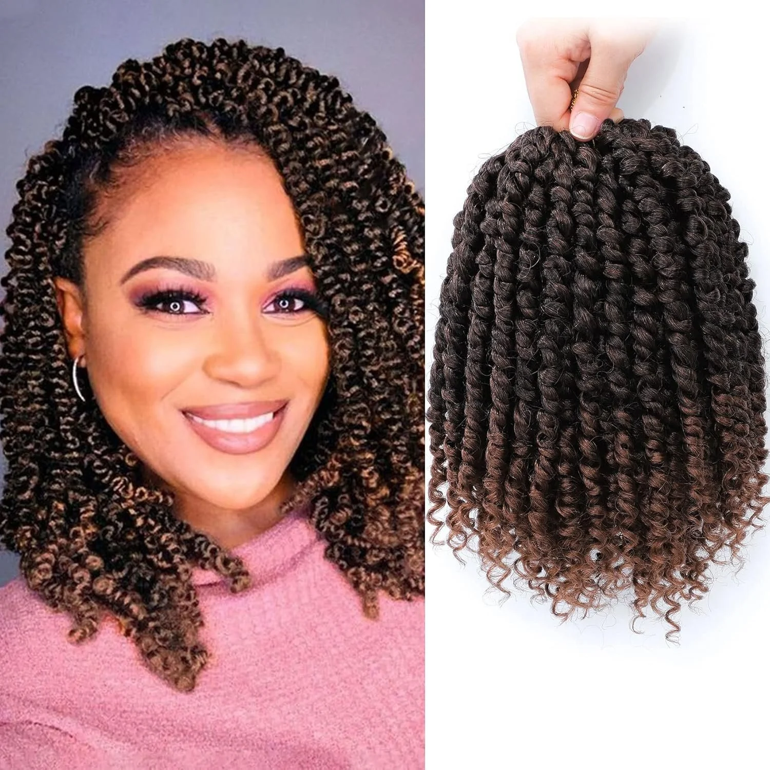 Pre Looped Passion Twist Crochet Hair with Curly Ends 8 Packs
