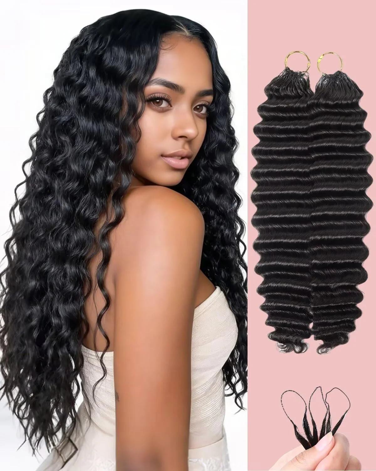 100% Human Feather Deep Wave Crochet Hair 110g Black (2 packs)