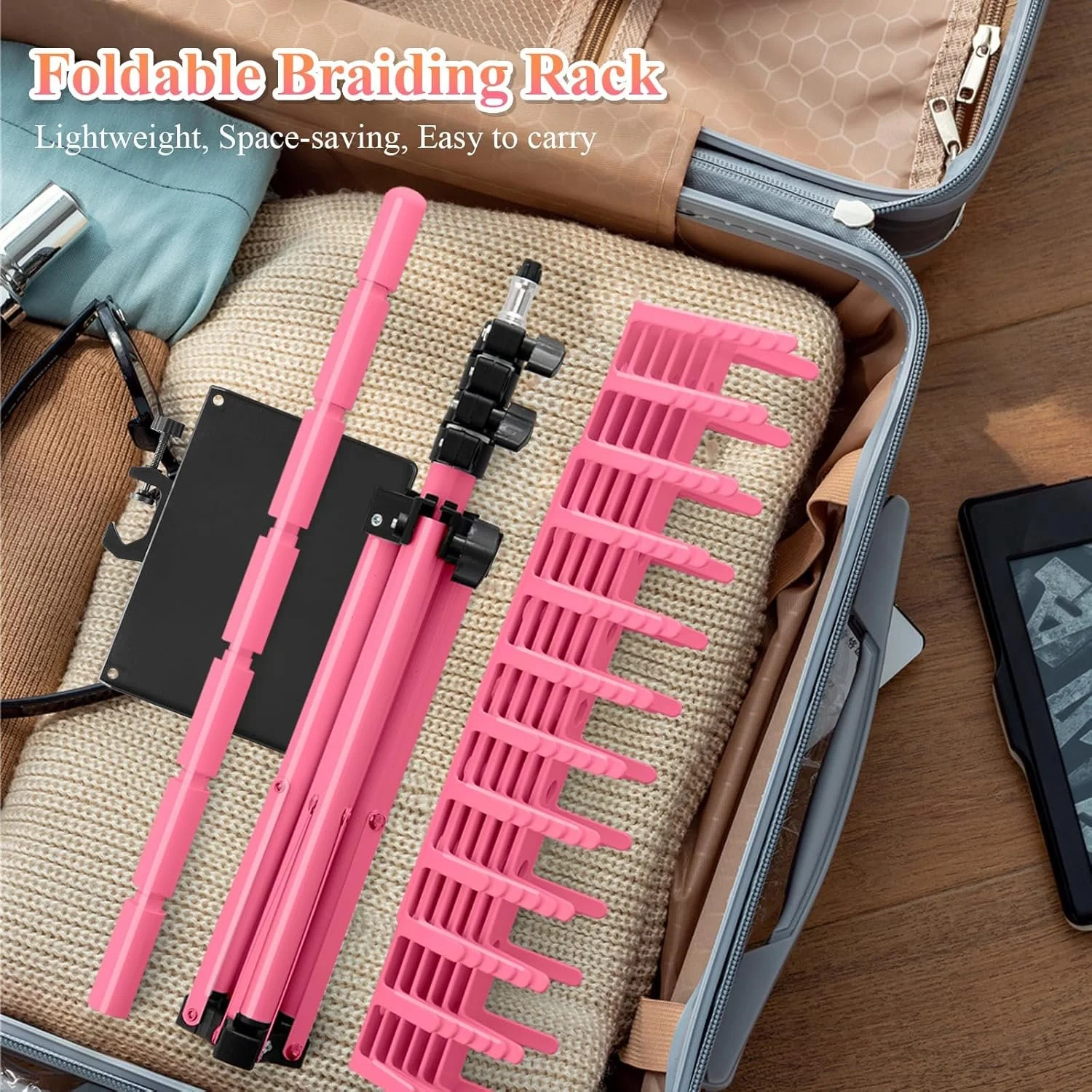 Braiding Hair Rack with Tray, 144 Pegs Height Adjustable Braiding Rack, 2-side Hanger,
