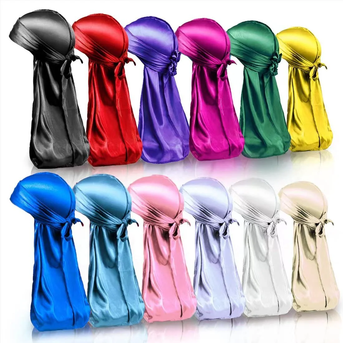 12Pcs Durags for Men, Silk/Satin Long Tail Wide Straps