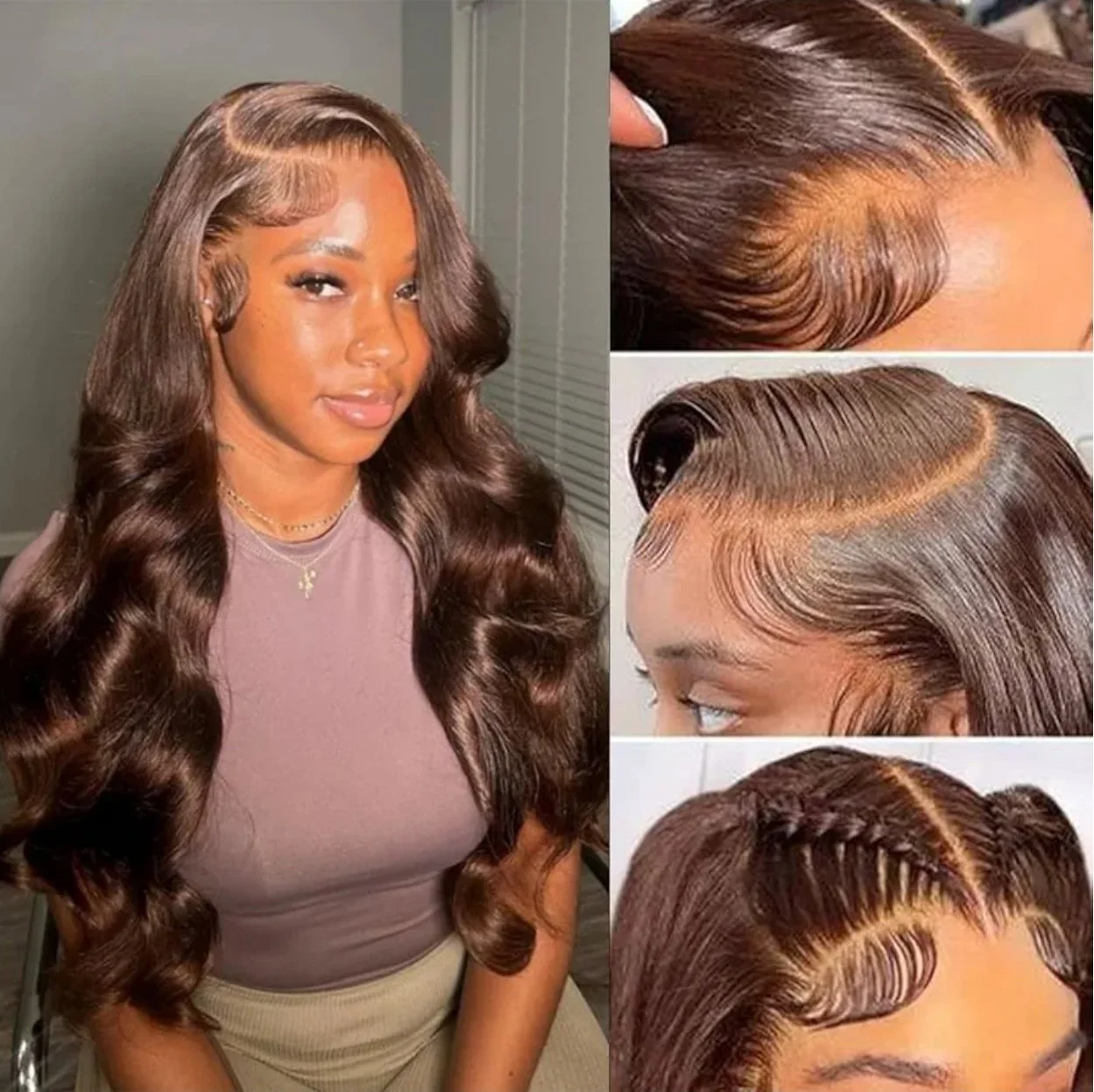 100% Human Chocolate Brown 13x6 HD Lace Body Wave Wig 200% Density