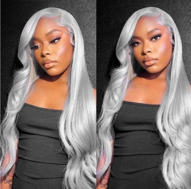 100% Human Hair Glueless Grey Pre Plucked 13x4 HD Transparent Lace Front Wig 150% Density