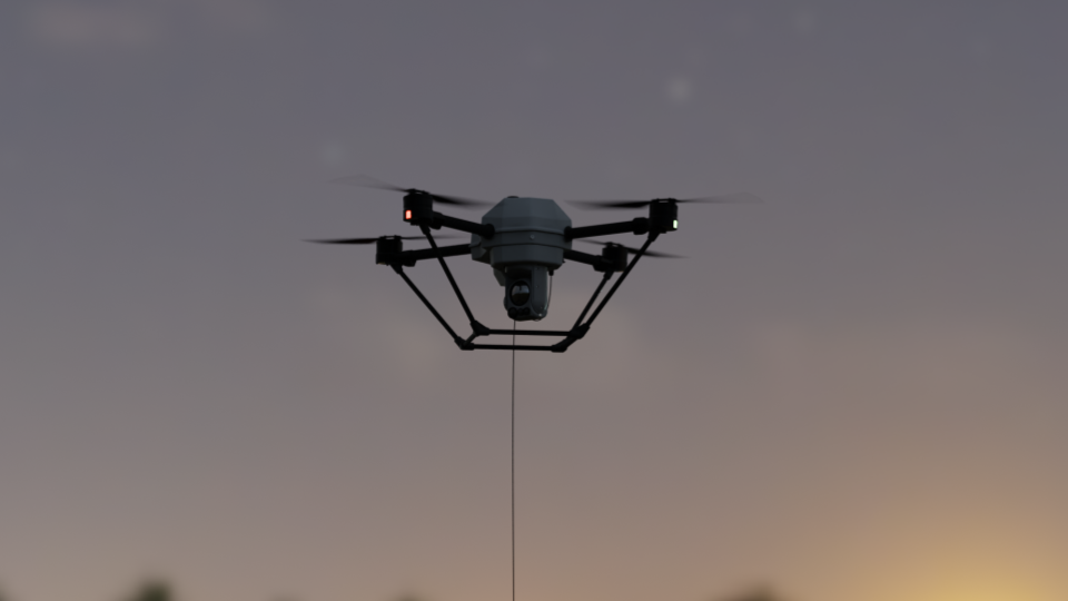 image photoréaliste réalisé par un artiste blender d'un drone volant dans le ciel