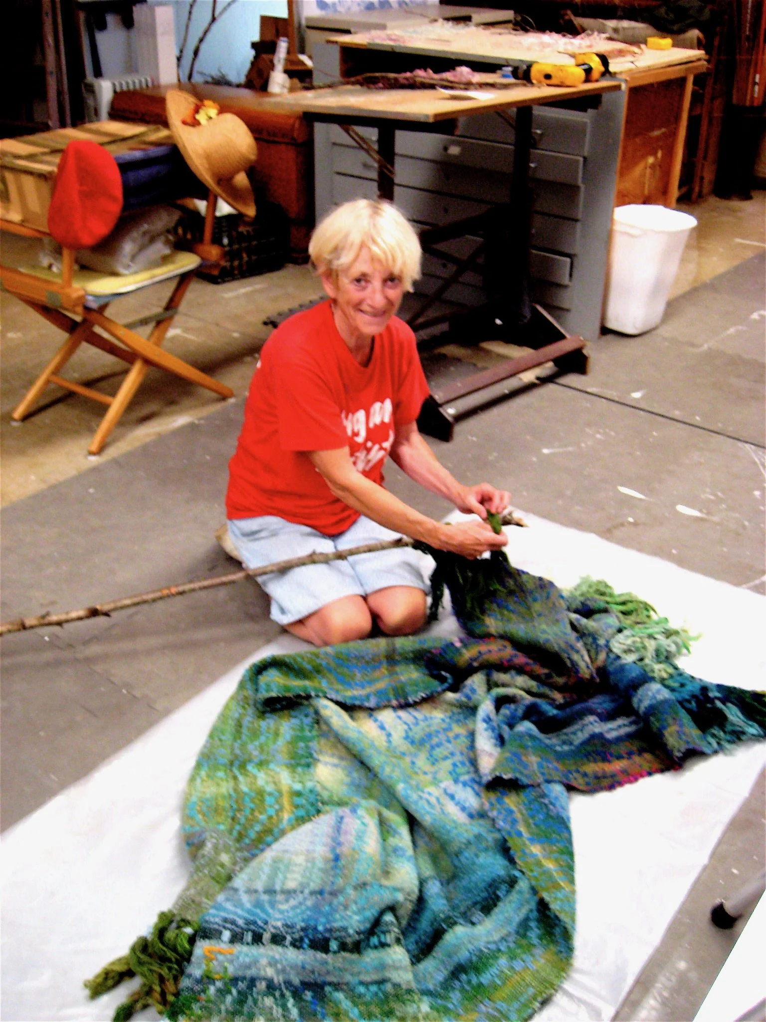 Leatrice linden hand weaving on floor