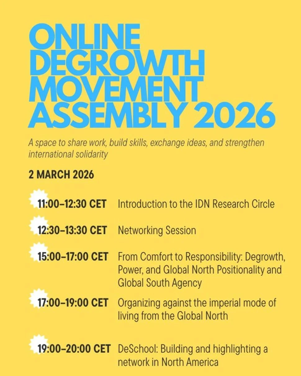 On Monday, March 2nd and Tuesday, March 3rd, DGI will be hosting two sessions at the @degrowth.network 's Online Degrowth Movement Assembly!

🌱 We will be discussing DeSchool, DGI&rsquo;s movement-building work and the broader state of the US degrow