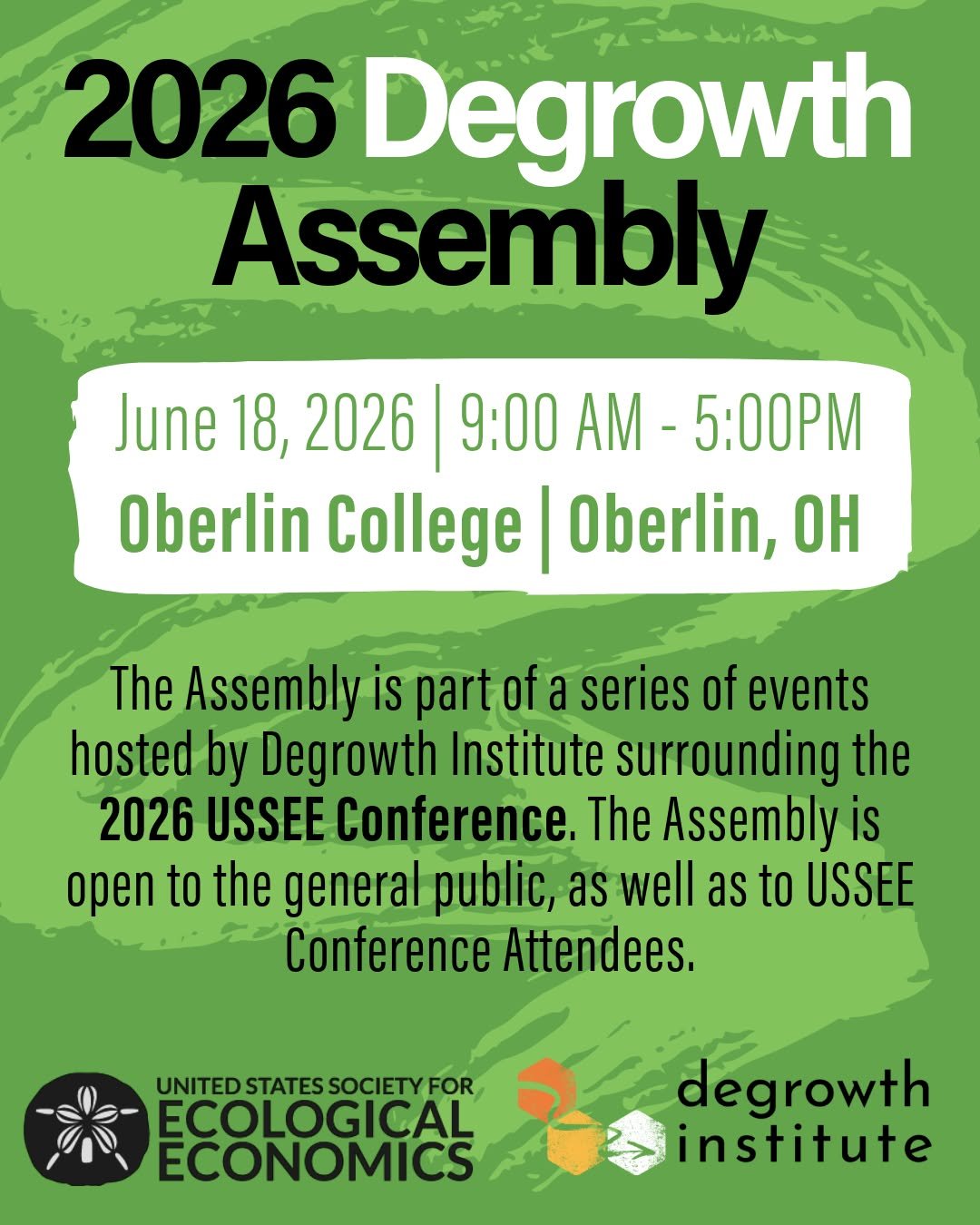 Degrowth Institute is hosting a series of events this summer in Oberlin, OH!

On June 18, we will be hosting a Degrowth Assembly at Oberlin College, featuring workshops and trainings focused on the social justice aspects of #degrowth and degrowth mov