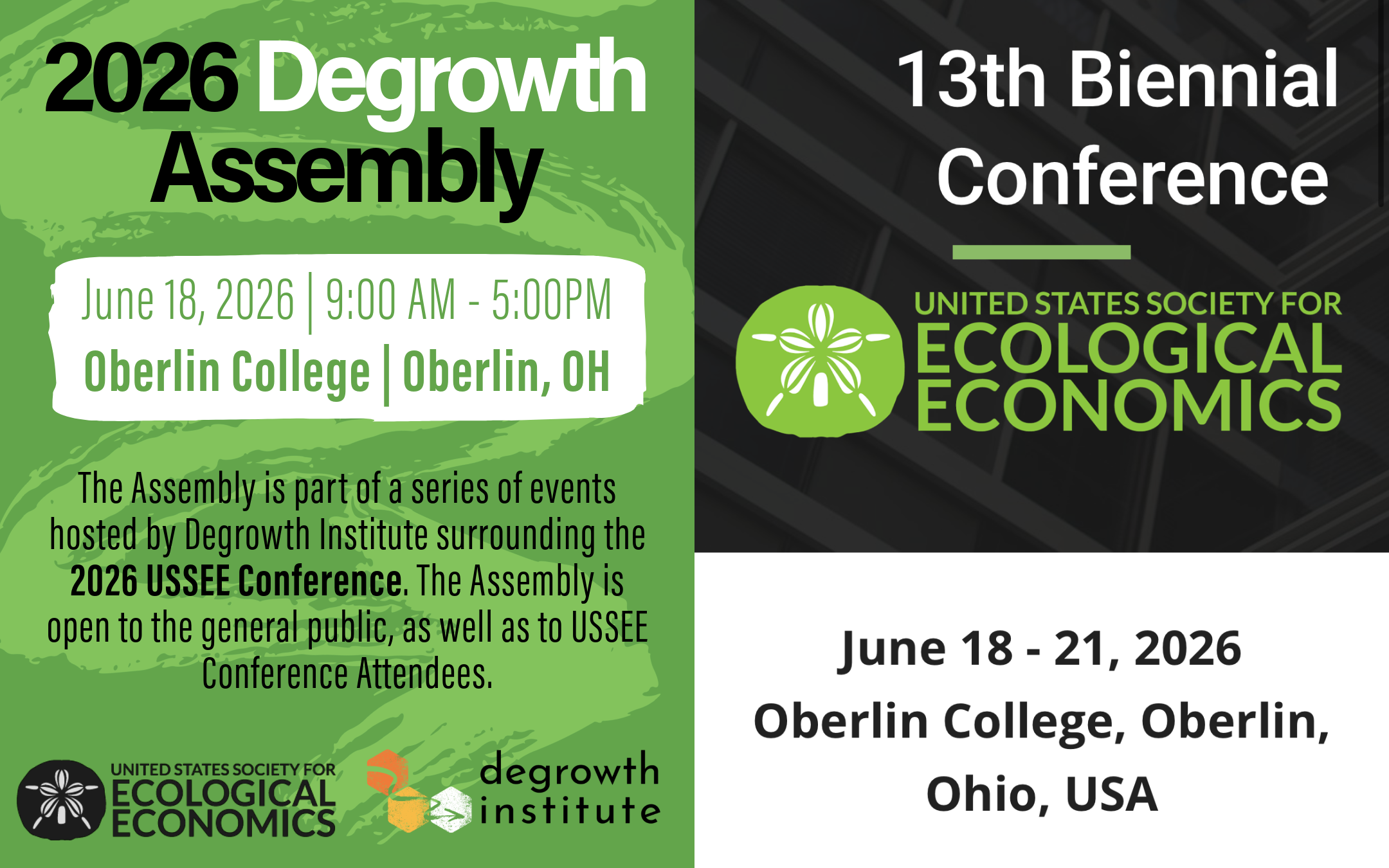 Degrowth Assembly and USSEE 2026 Conference Flyers