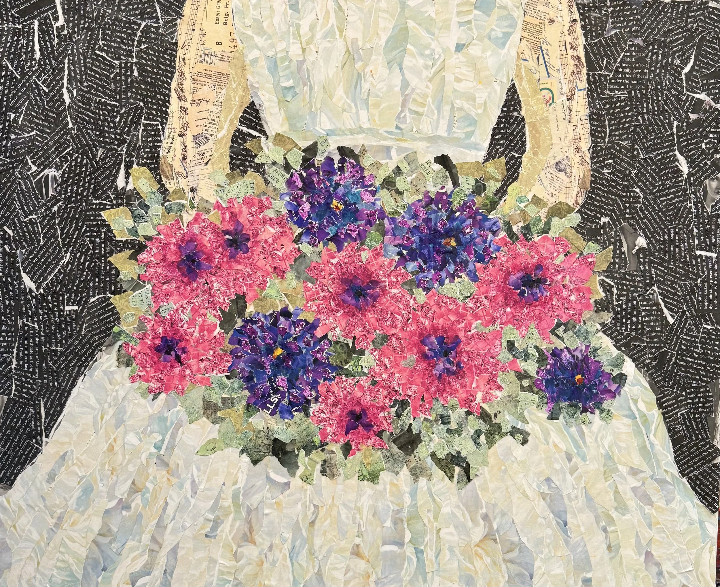 Her Bouquet 2 36x36 collage on canvas