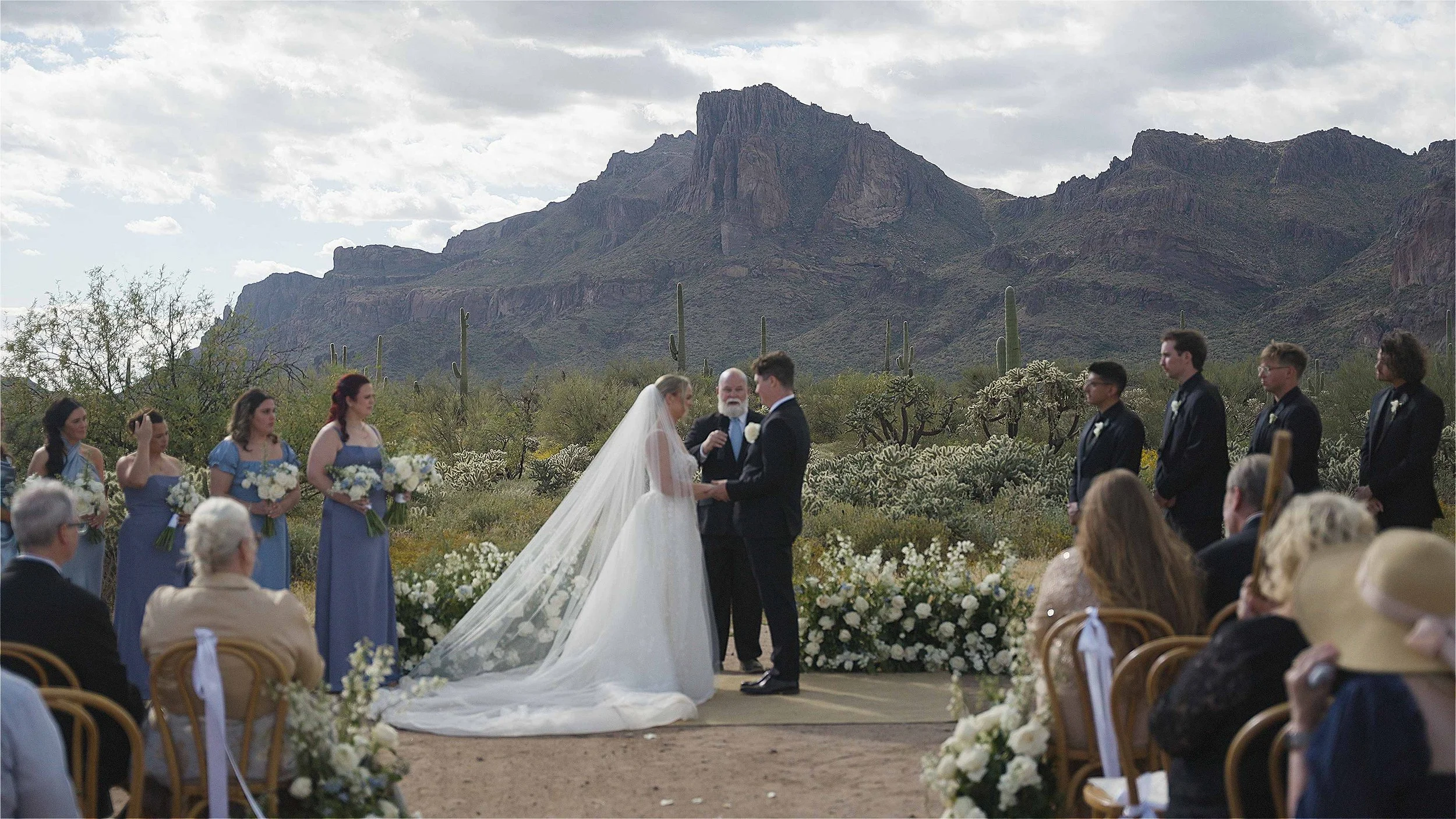 Arizona desert wedding livestreaming with mountain backdrop by Valley Video