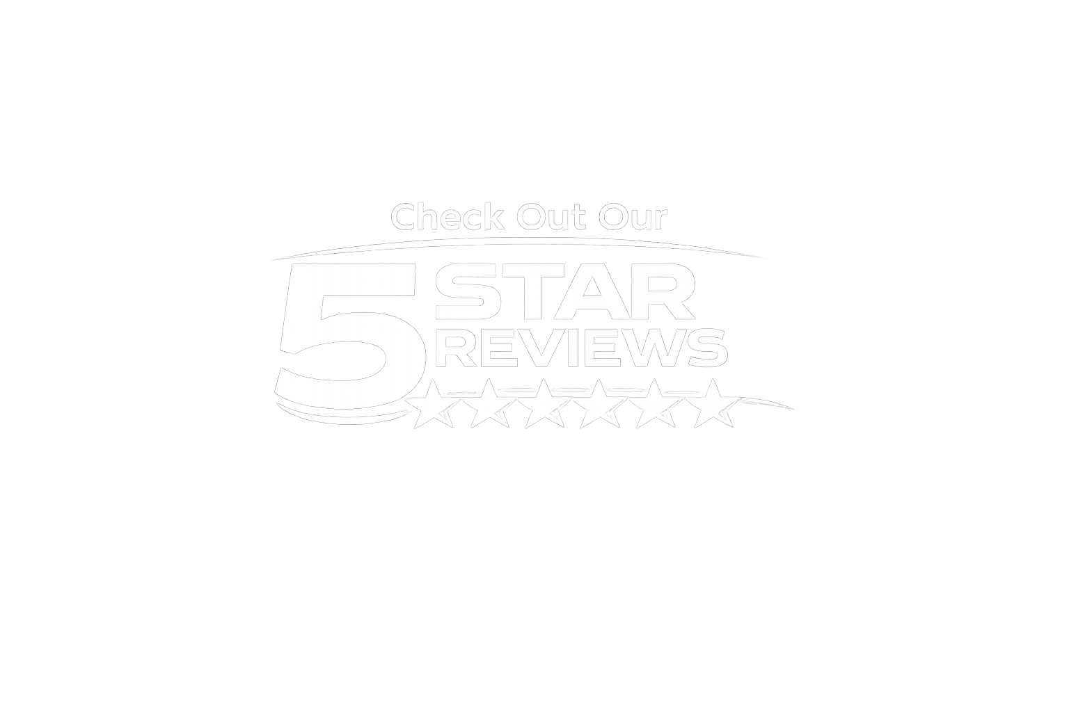 Graphic design promoting 5-star reviews, with text saying 'Check Out Our 5 Star Reviews' and five stars displayed below.