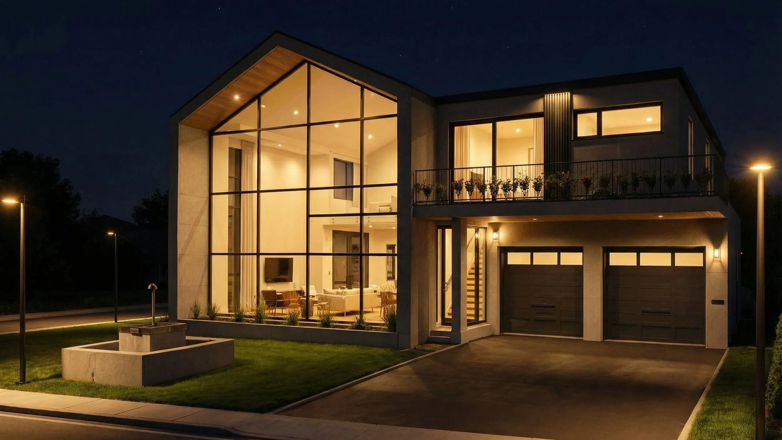 Modern Single Family Dwelling Night View by Dar Architects Inc.