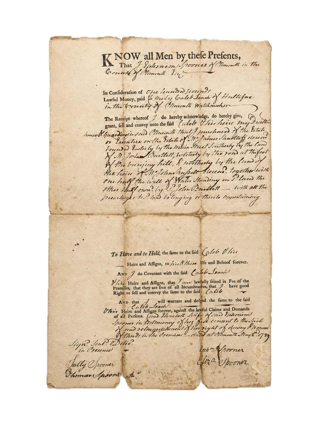 MASSACHUSETTS+LAND+DEED+%E2%80%94+PLYMOUTH+COUNTY+%E2%80%94+JOHN+SPOONER+%3A+CALEB+LEACH+%E2%80%94+COLONIAL+AMERICA_front.png