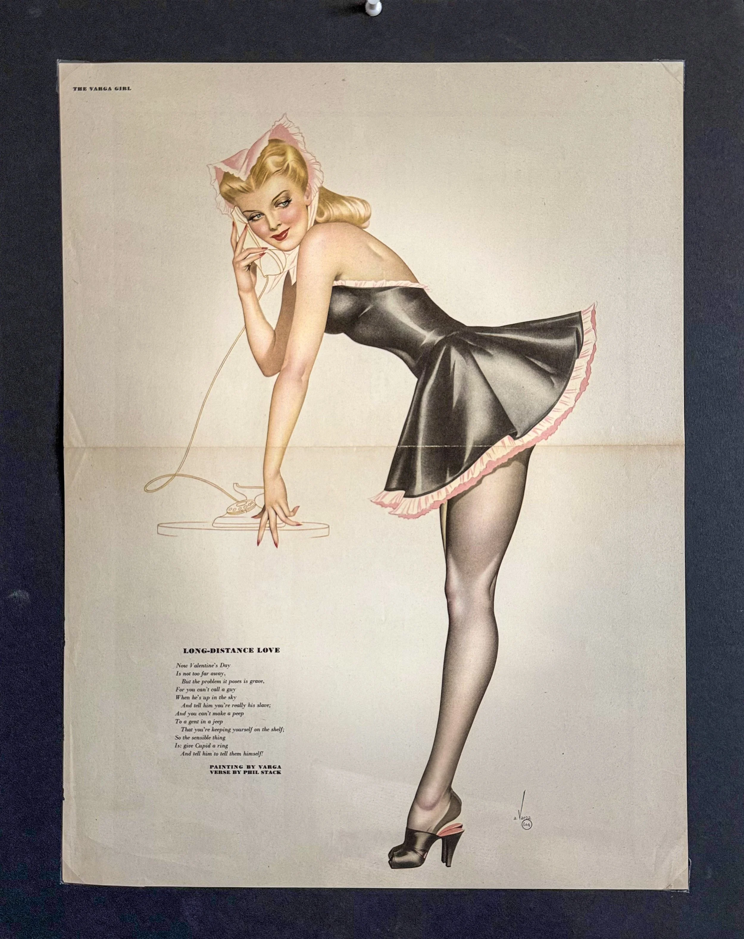 1940s Original Esquire Varga Girl “Long-Distance Love” Centerfold – Dual-Sided – Alberto Vargas – WWII Era