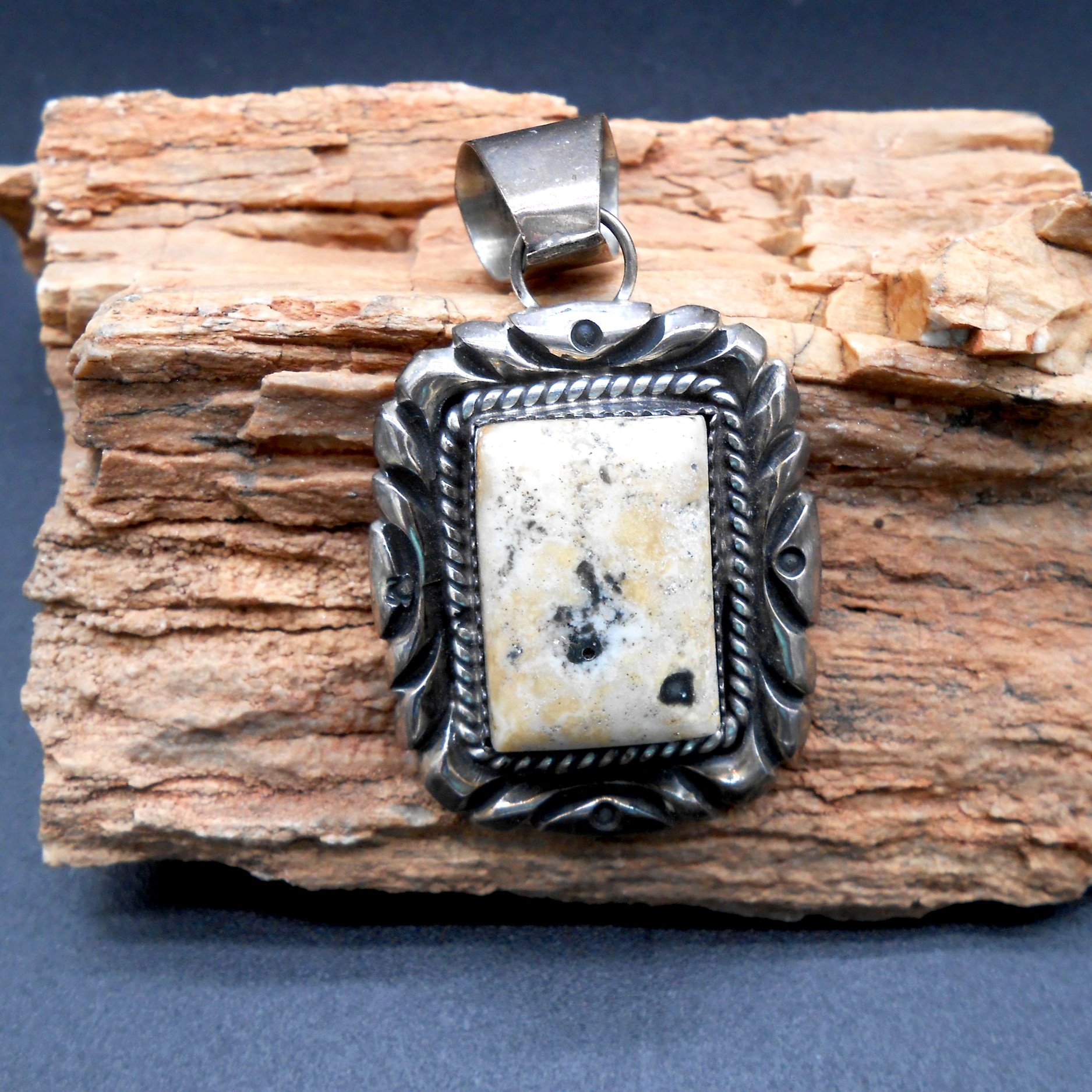 Square Dendritic Jasper and Sterling Silver Pendent-Vintage