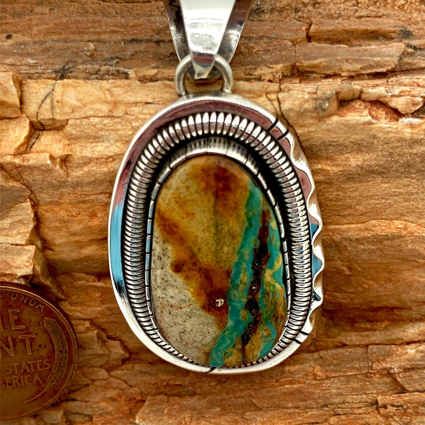 Handmade Sterling Silver and Royston Boulder Turquoise Pendant- Walter Vandever, Diné (Navajo)