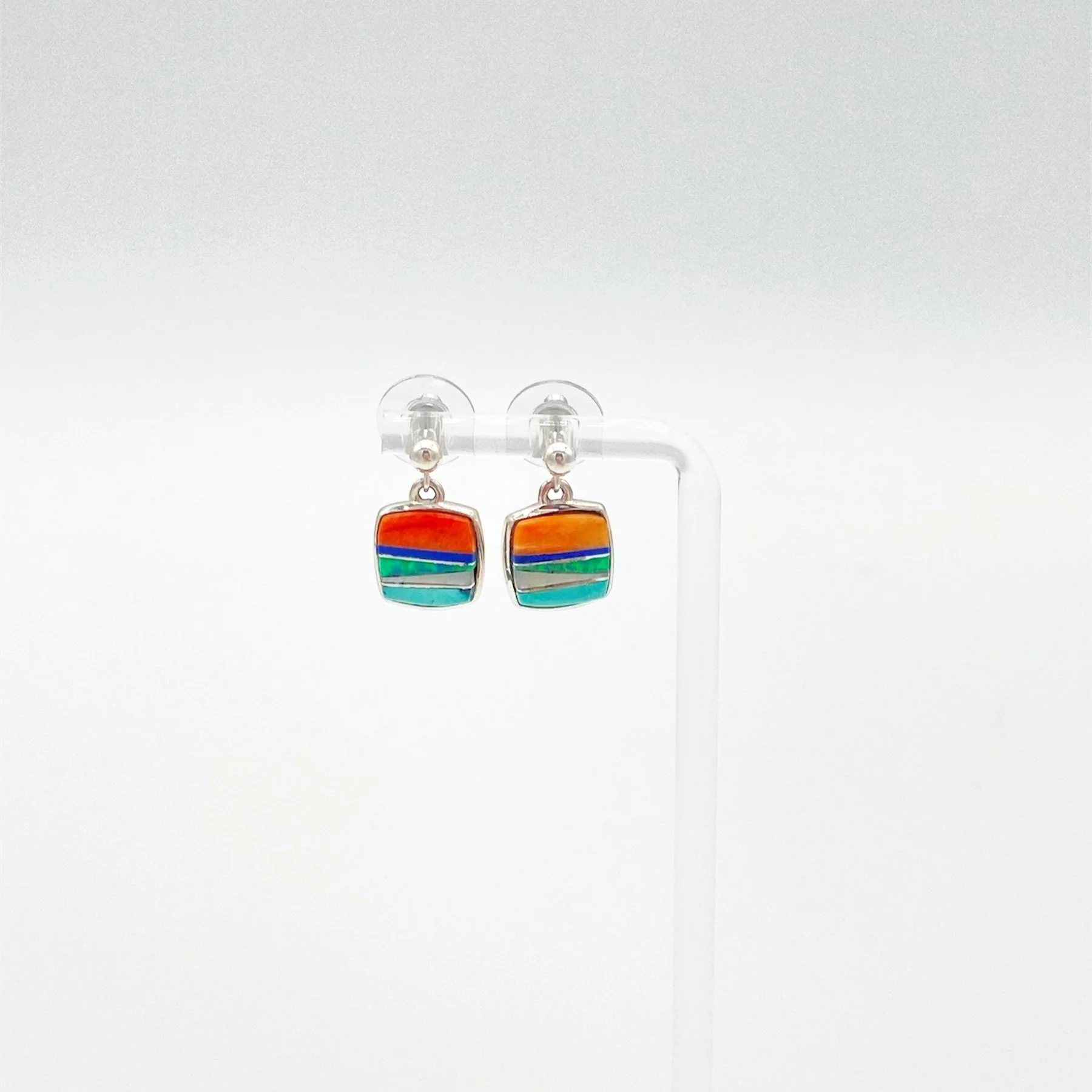 Handmade Sterling Silver and Multi-Stone Inlay Post Earrings- Lazuli Designs