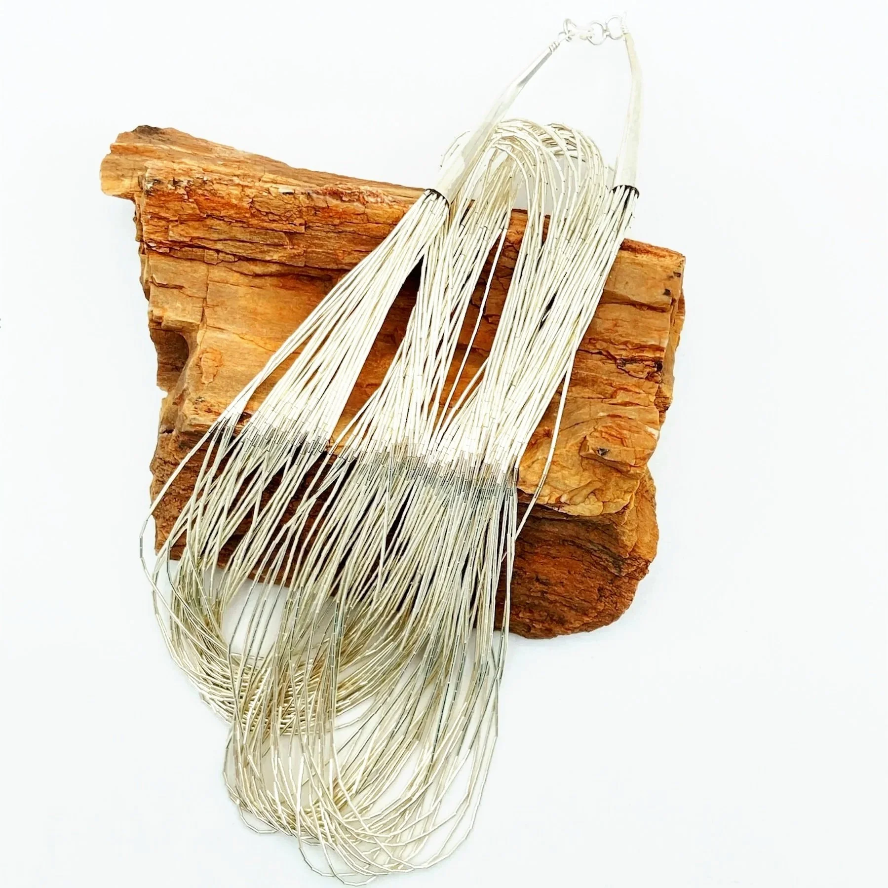 Hand strung Sterling Silver 30 strand Heishi "Liquid Silver", 30" length