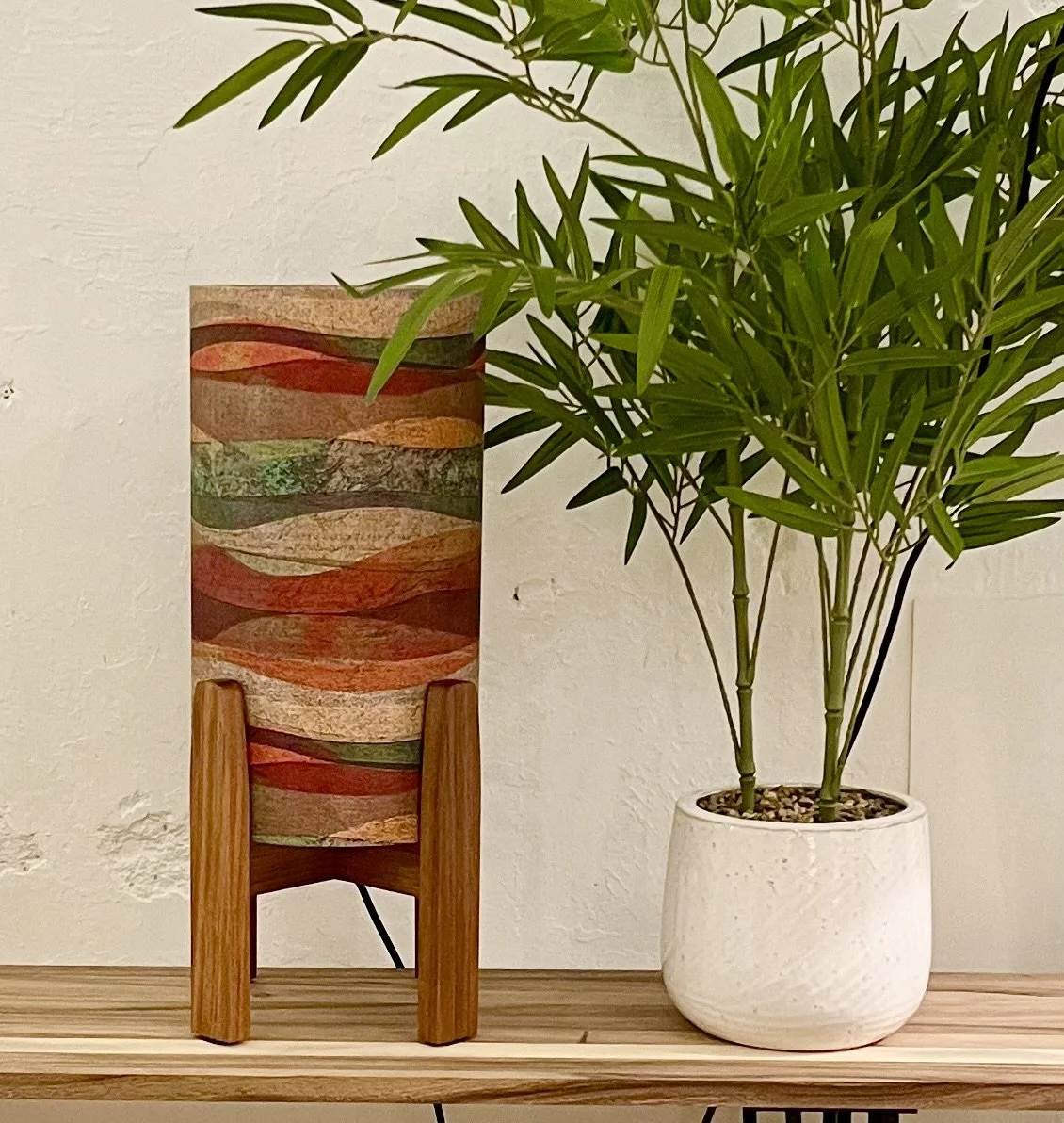 Solid Blackwood Handmade Timber Lamp | 'Wavy' Sandstone Lampshade