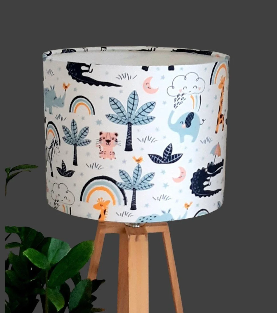 Nursery Lampshade | Multi-Coloured Safari Animals | Baby Lamp Shade | Contemporary Nursery Shade | Made in Australia